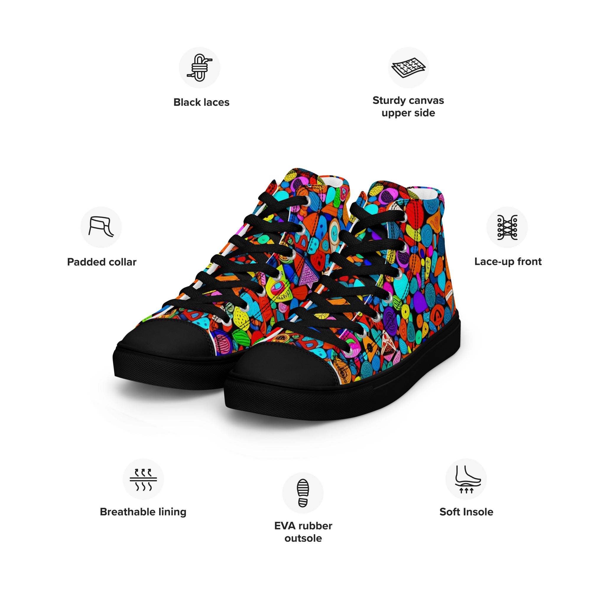 Women’s high top canvas shoes - Red Icon Pattern High Top Canvas Shoes – Bold Women’s Sneakers with Trendy All-Over Print by printfluence.net