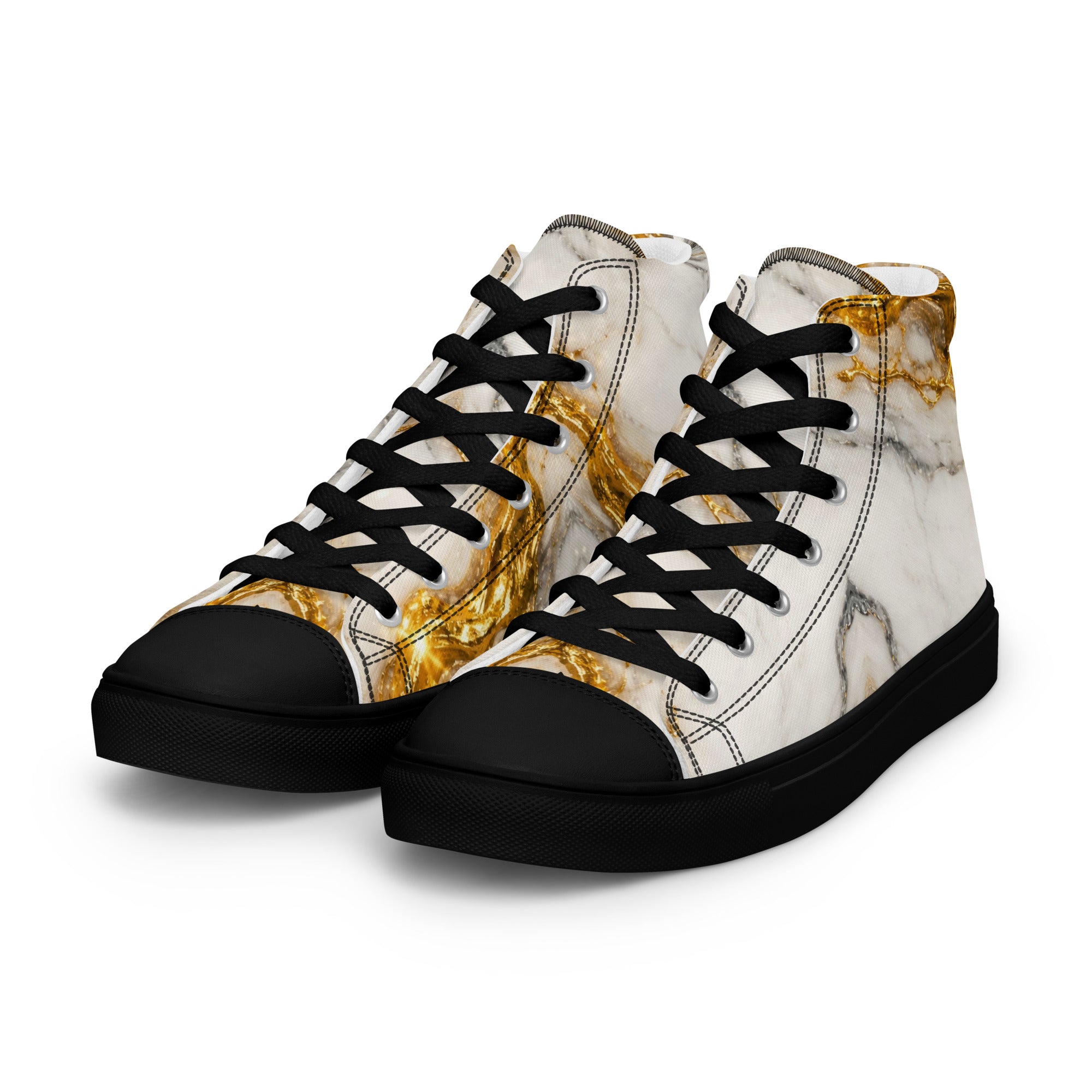 Women’s high top canvas shoes - Gold Vein Marble High Tops – Women's Luxe Marble Canvas Sneakers by printfluence.net