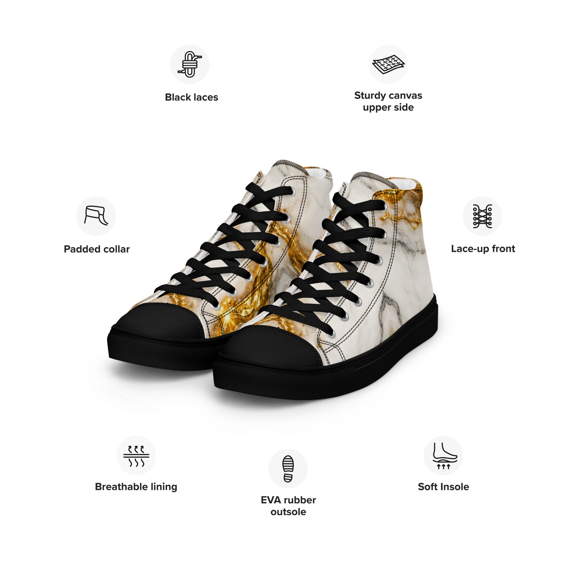 Women’s high top canvas shoes - Gold Vein Marble High Tops – Women's Luxe Marble Canvas Sneakers by printfluence.net