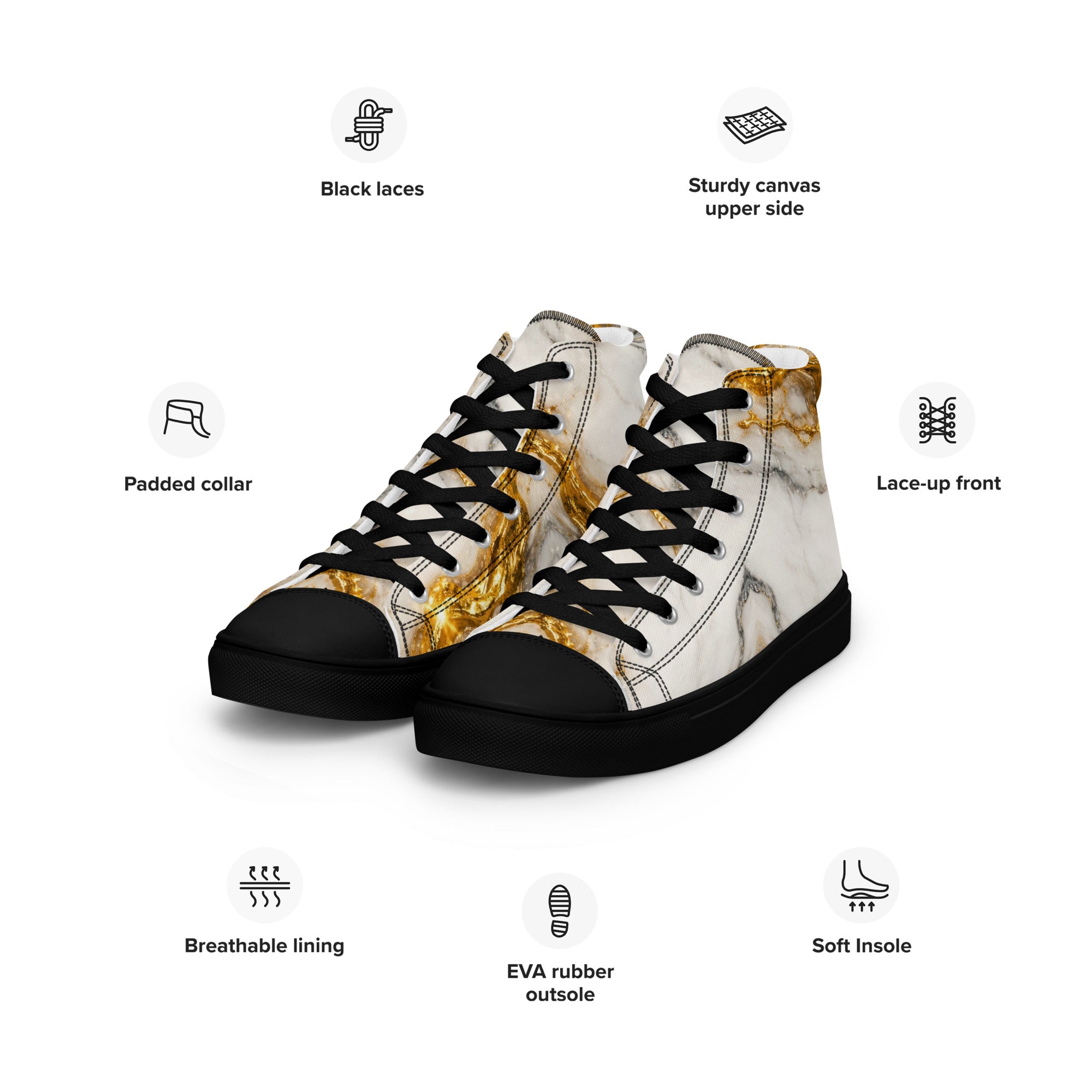 Women’s high top canvas shoes - Gold Vein Marble High Tops – Women's Luxe Marble Canvas Sneakers by printfluence.net