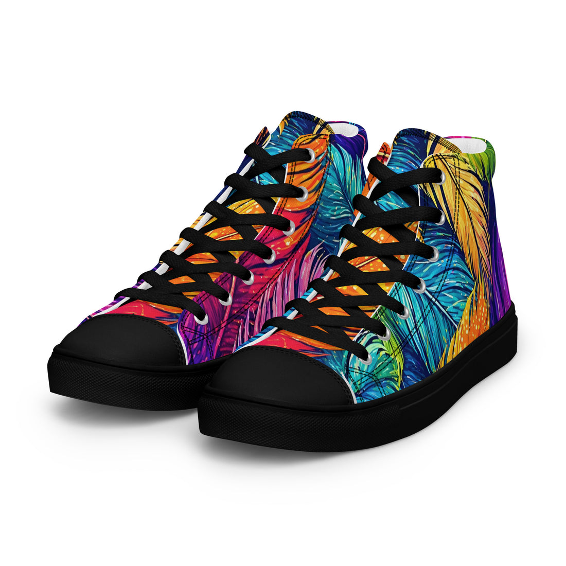 Women’s high top canvas shoes - Boho Spirit: Women’s High Top Canvas Shoes - Vibrant Feather Fantasy Design by printfluence.net