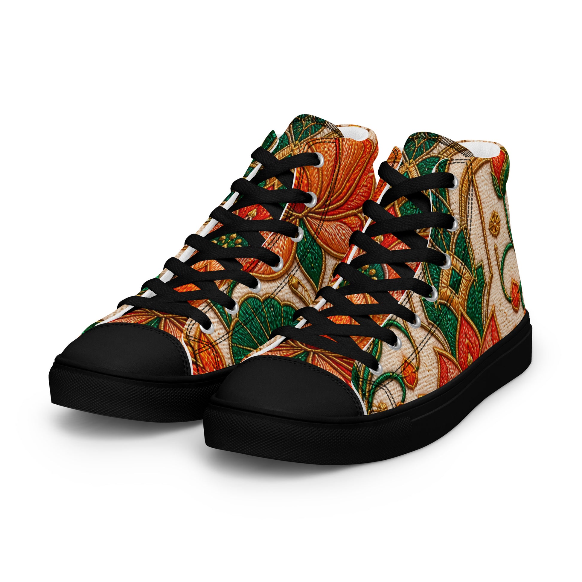 Women’s high top canvas shoes - Golden Lotus Bloom: Women’s High Top Canvas Shoes - Elegant Floral Art Nouveau Design by printfluence.net