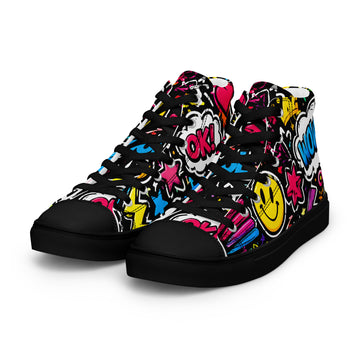Women’s high top canvas shoes - Happy Vibes: Women’s High Top Canvas Shoes - Colorful Pop Art & Emoji Doodles by printfluence.net