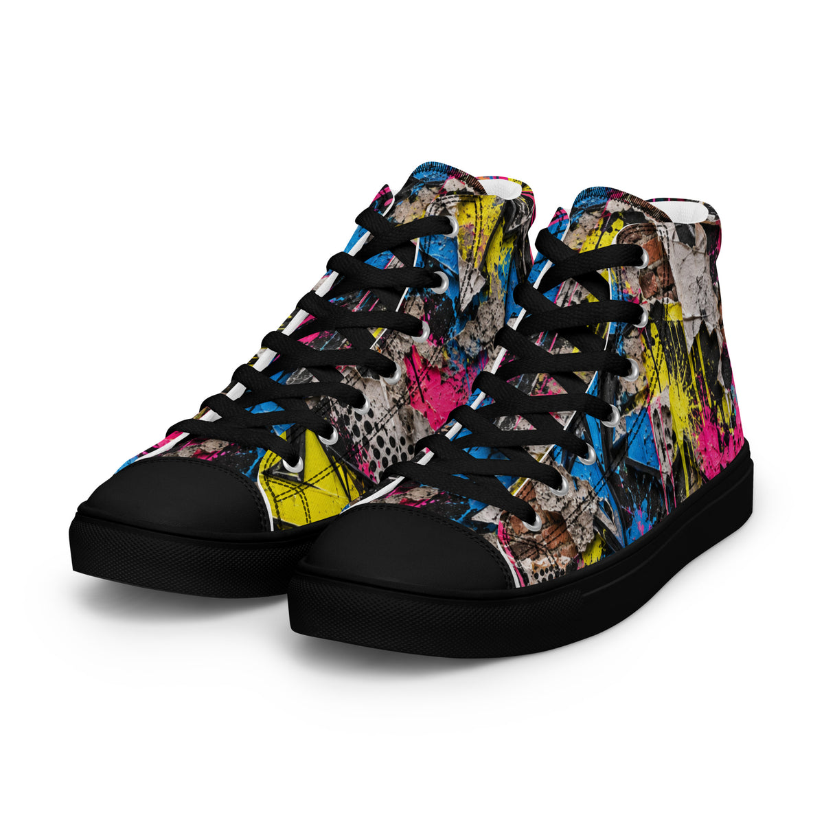 Heritage Bloom Lovers | Women’s High-Top Canvas Shoes — Vibrant Urban Graffiti Art and Streetwear Paint Drip Pattern by printfluence