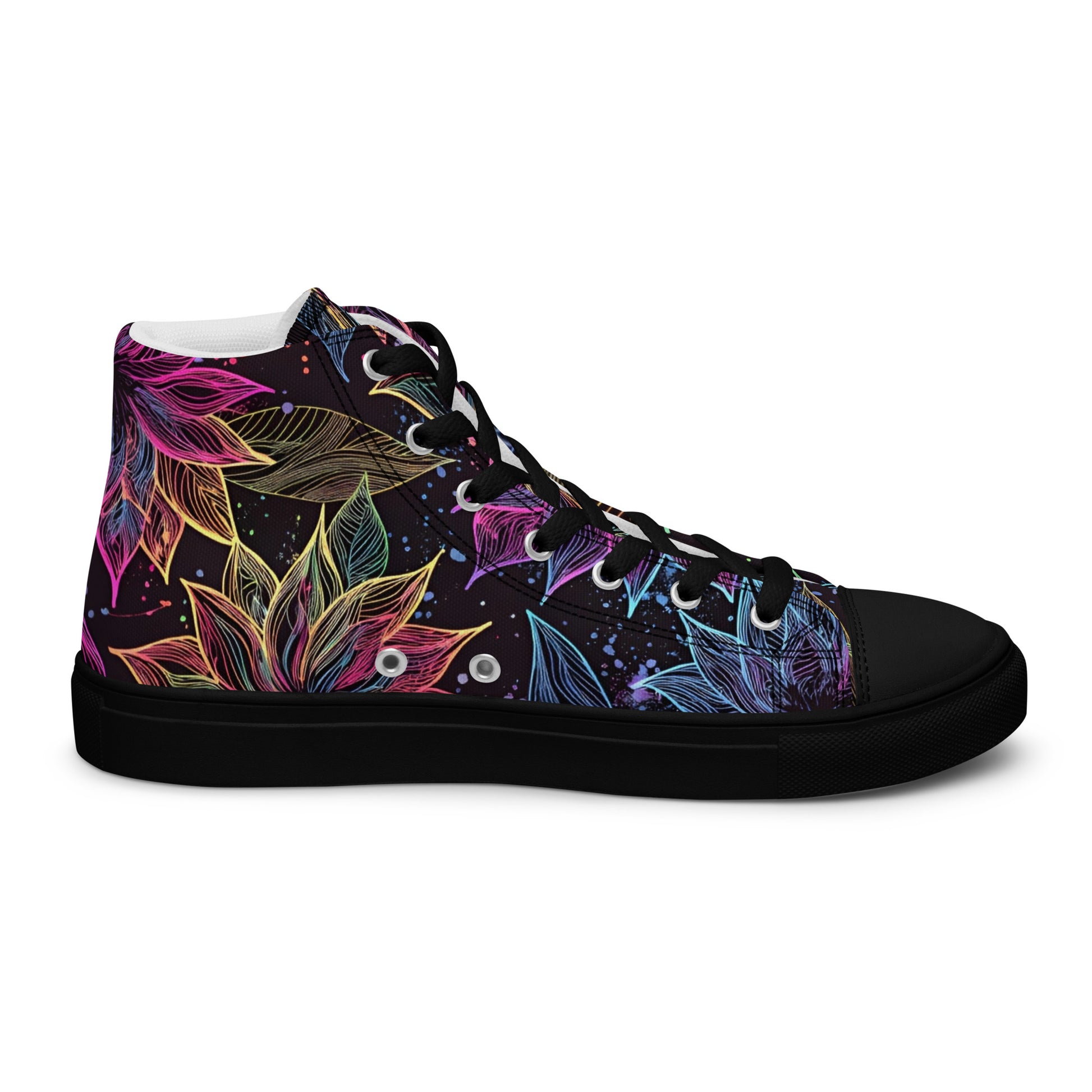 Women’s high top canvas shoes - Neon Lotus High Top Canvas Shoes – Glowing Floral Women's Sneakers by printfluence.net
