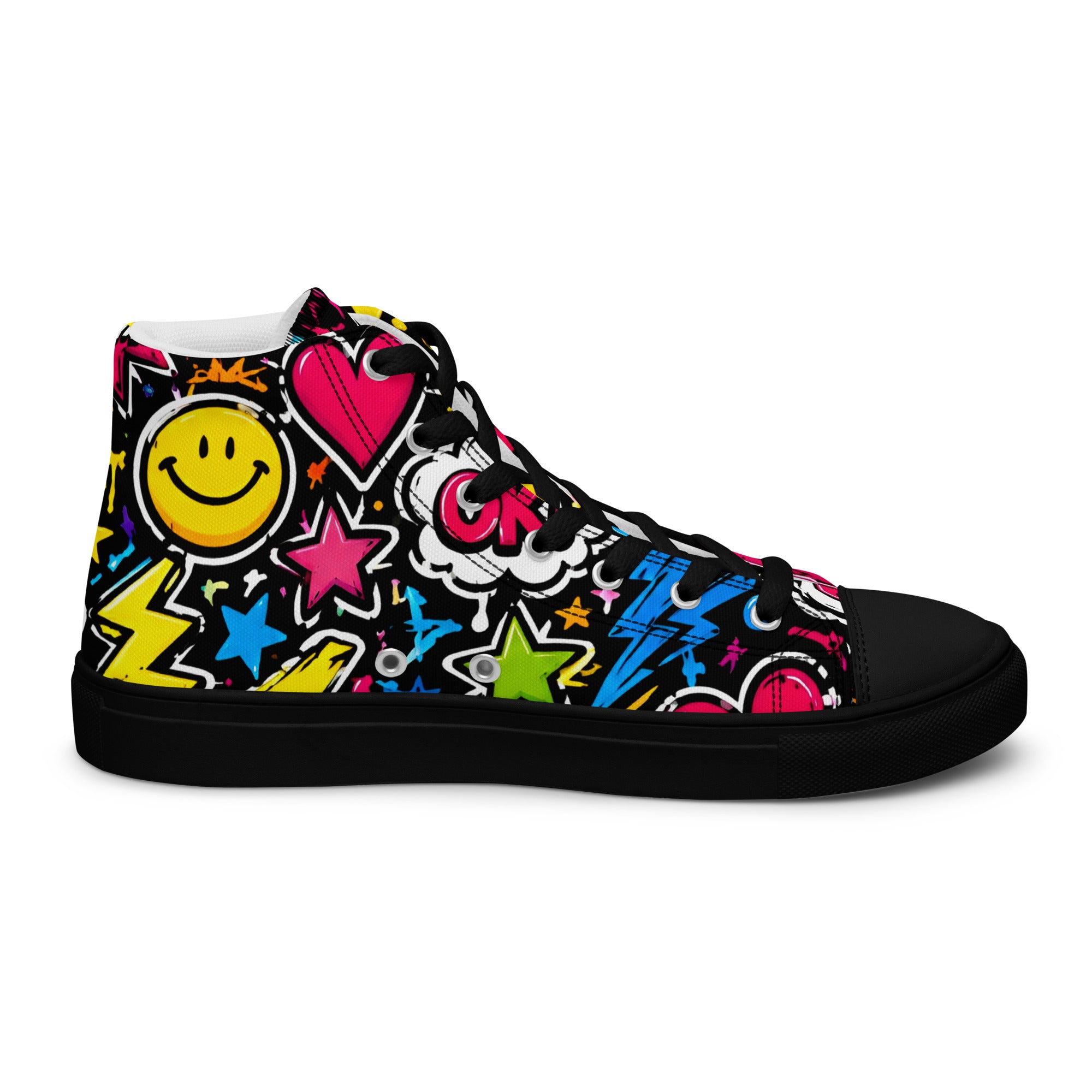 Women’s high top canvas shoes - Happy Vibes: Women’s High Top Canvas Shoes - Colorful Pop Art & Emoji Doodles by printfluence.net
