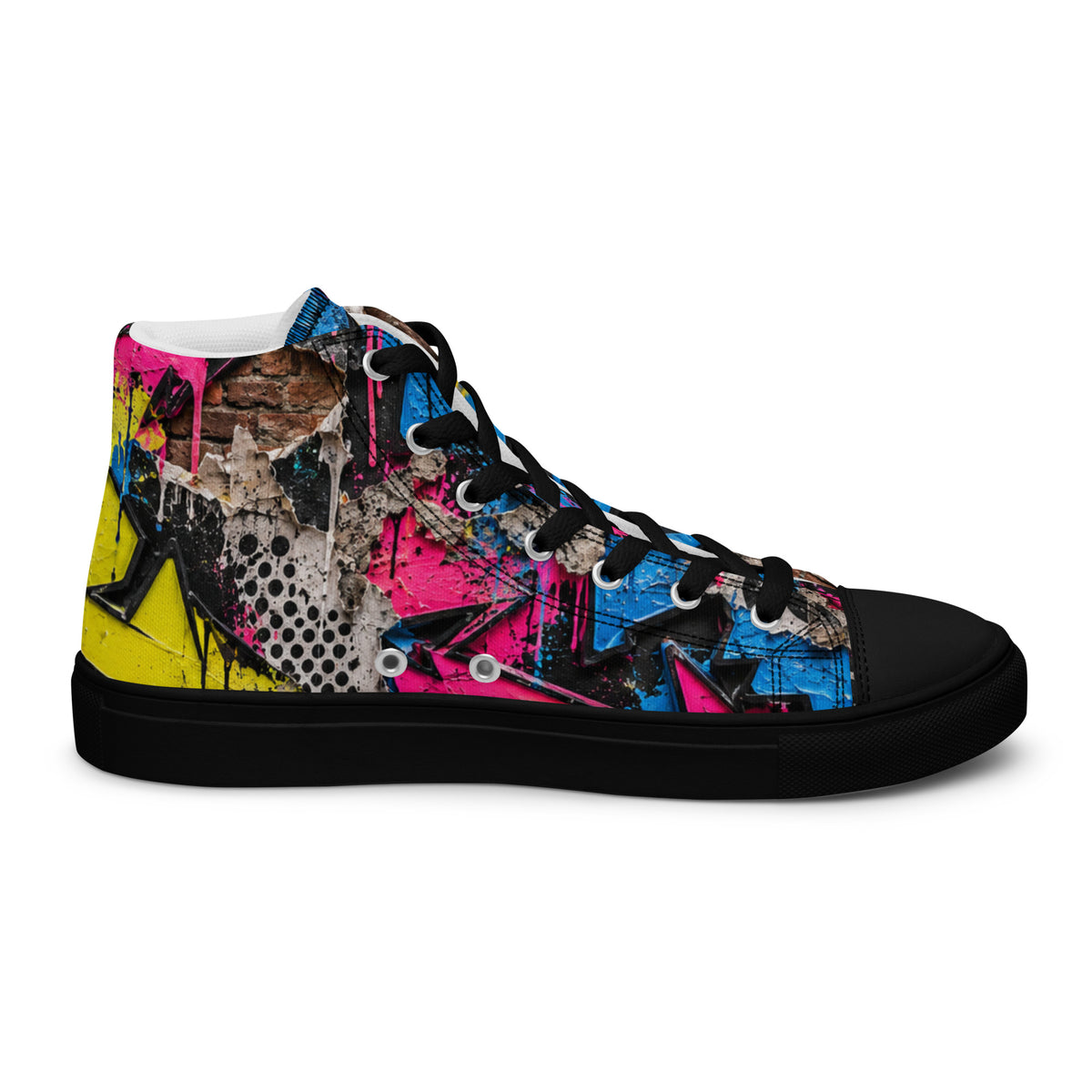 Heritage Bloom Lovers | Women’s High-Top Canvas Shoes — Vibrant Urban Graffiti Art and Streetwear Paint Drip Pattern by printfluence
