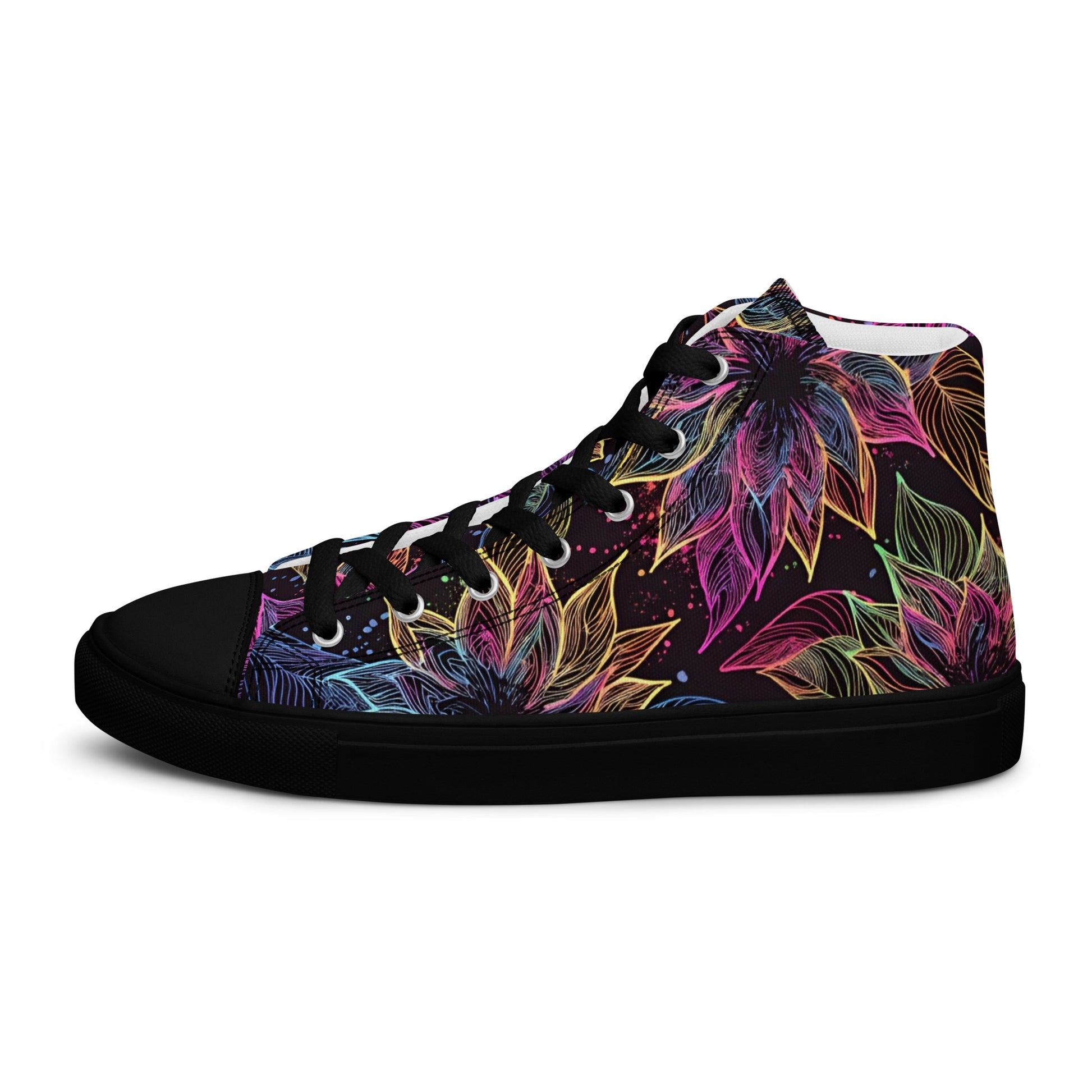Women’s high top canvas shoes - Neon Lotus High Top Canvas Shoes – Glowing Floral Women's Sneakers by printfluence.net