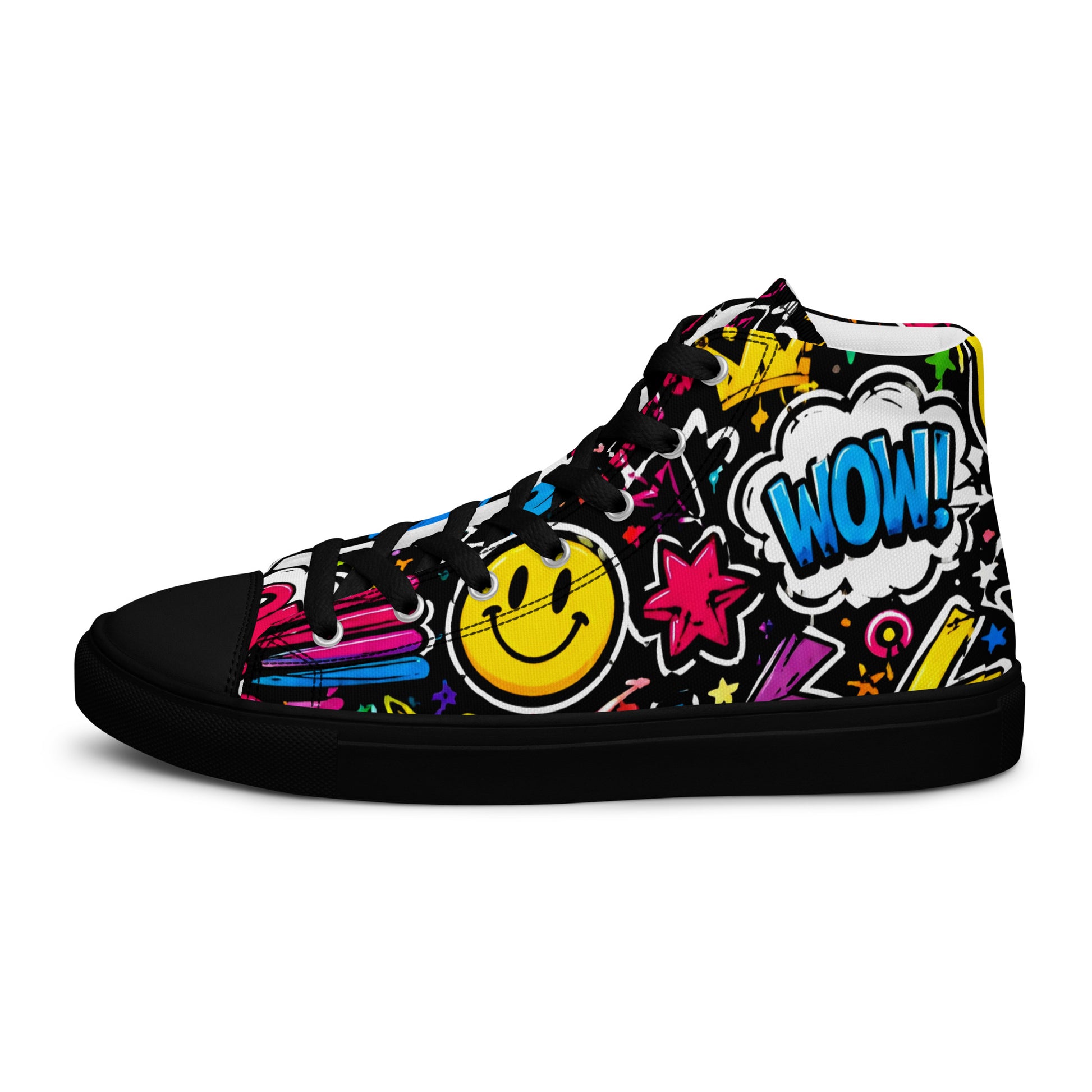 Women’s high top canvas shoes - Happy Vibes: Women’s High Top Canvas Shoes - Colorful Pop Art & Emoji Doodles by printfluence.net