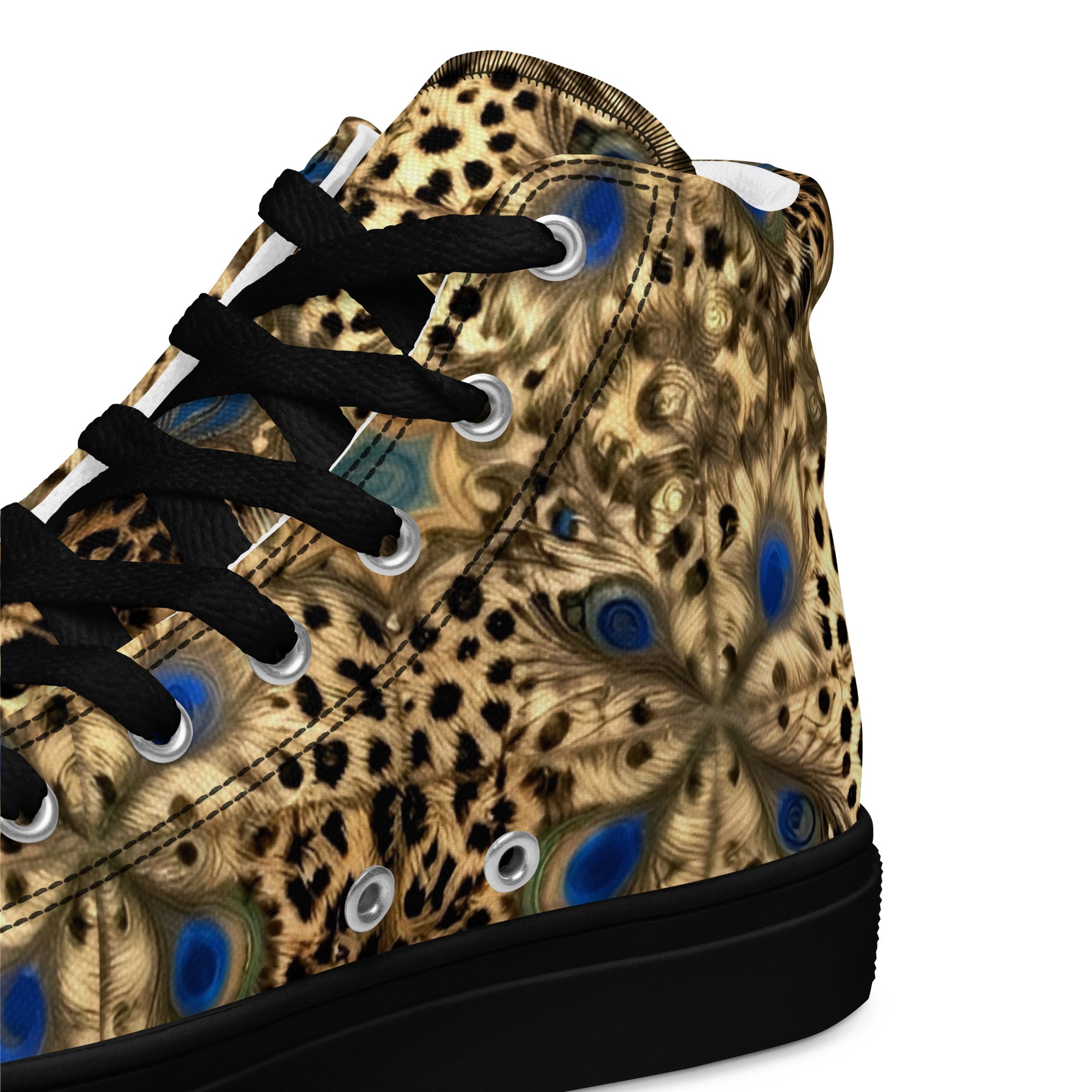 Women’s high top canvas shoes - Enchanted Leopard & Peacock High Top Canvas Shoes – Bold Exotic Fashion by printfluence.net