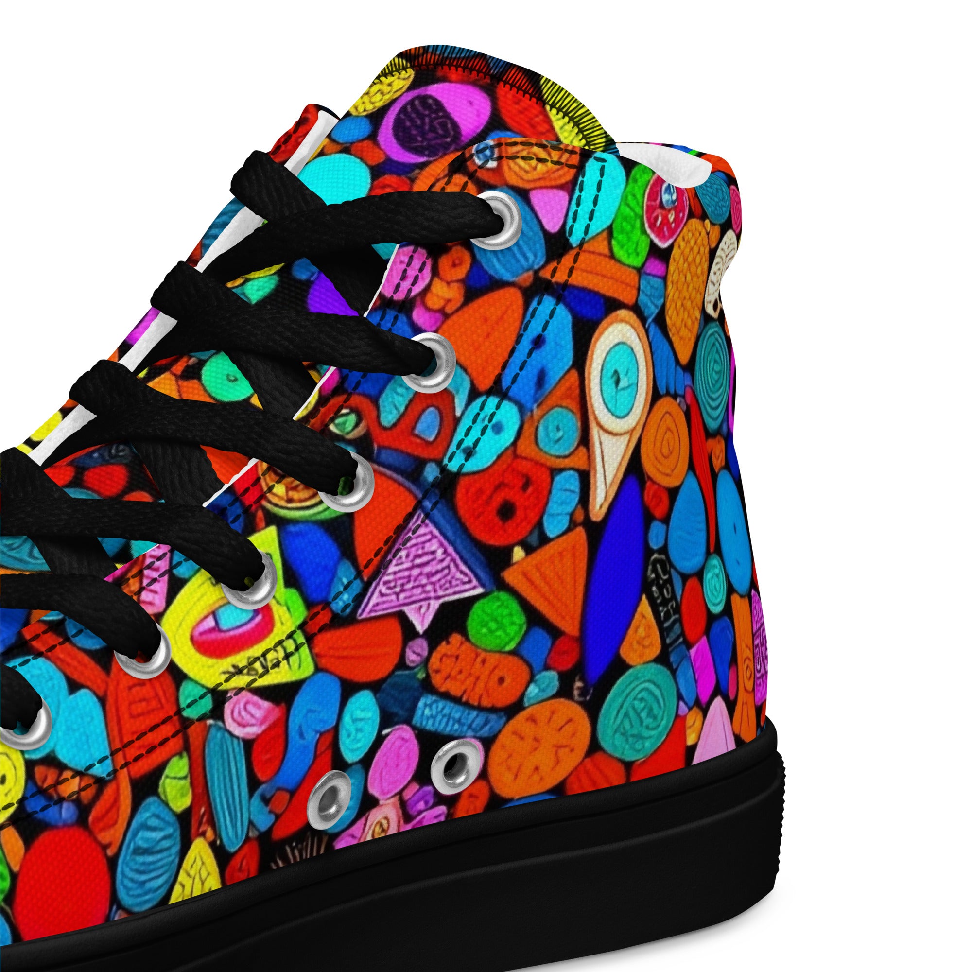Women’s high top canvas shoes - Red Icon Pattern High Top Canvas Shoes – Bold Women’s Sneakers with Trendy All-Over Print by printfluence.net