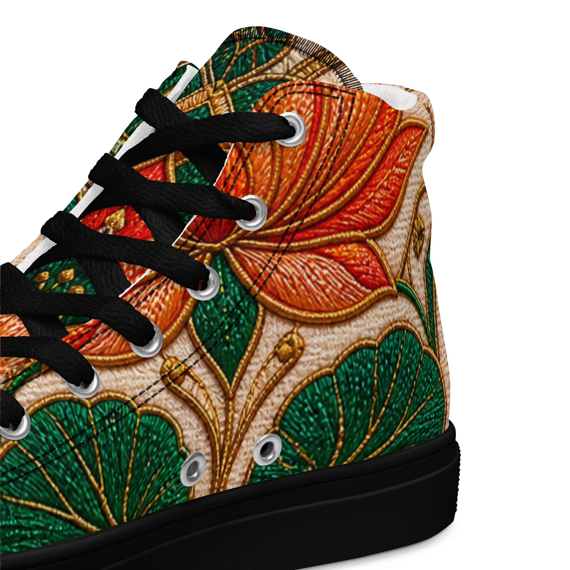 Women’s high top canvas shoes - Golden Lotus Bloom: Women’s High Top Canvas Shoes - Elegant Floral Art Nouveau Design by printfluence.net