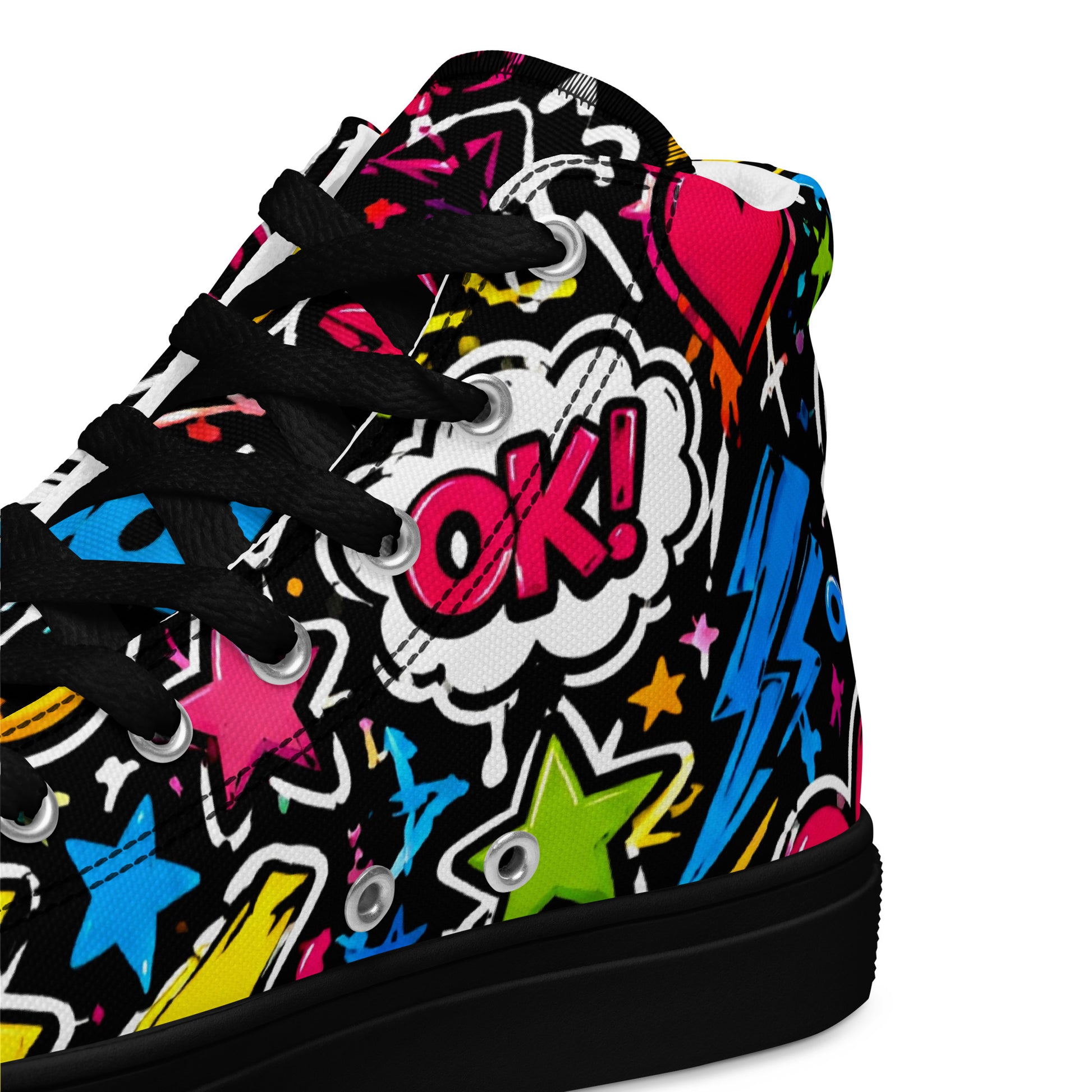 Women’s high top canvas shoes - Happy Vibes: Women’s High Top Canvas Shoes - Colorful Pop Art & Emoji Doodles by printfluence.net