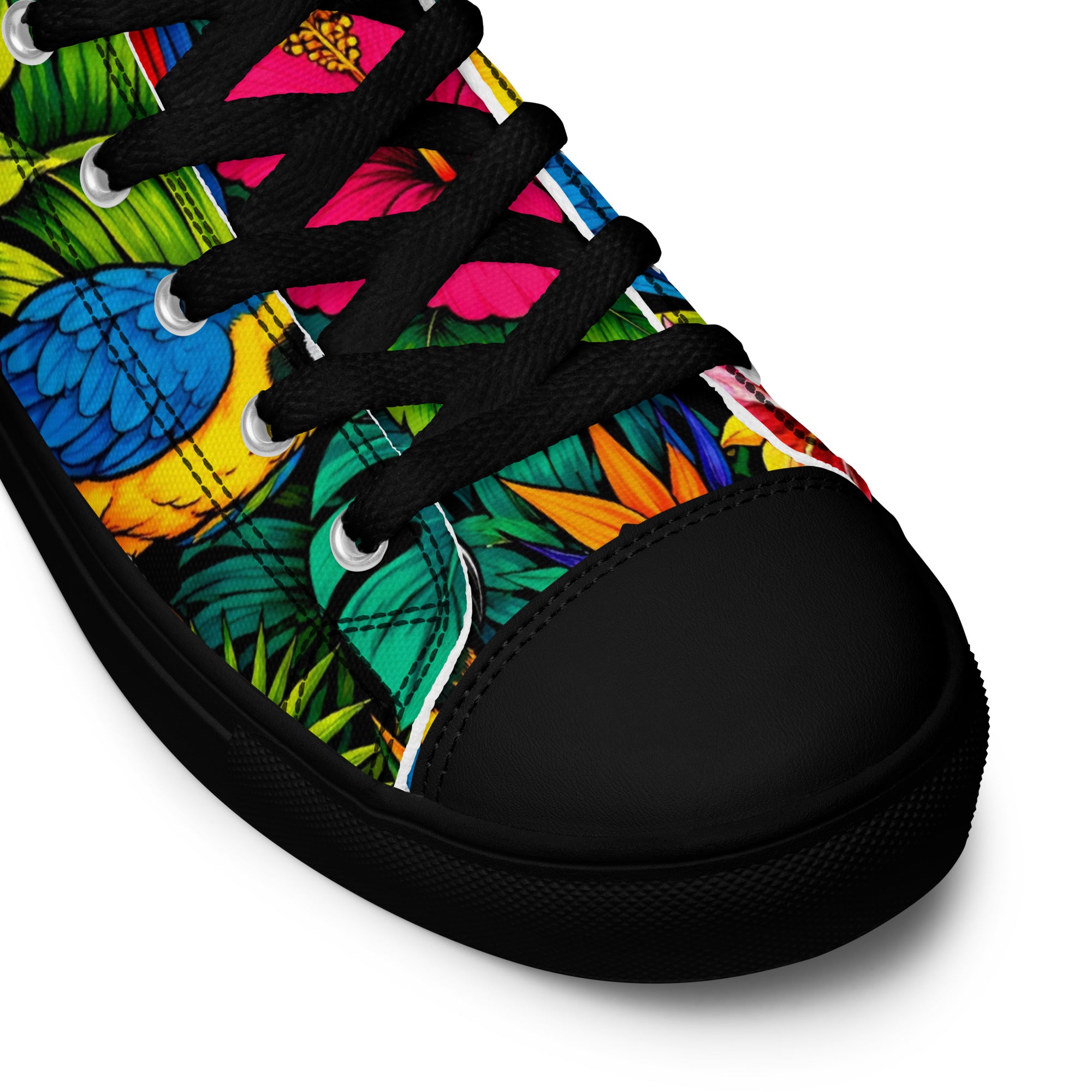 Women’s high top canvas shoes - Tropical Paradiso: Women’s High Top Canvas Shoes - Exotic Parrot & Floral Art by printfluence.net