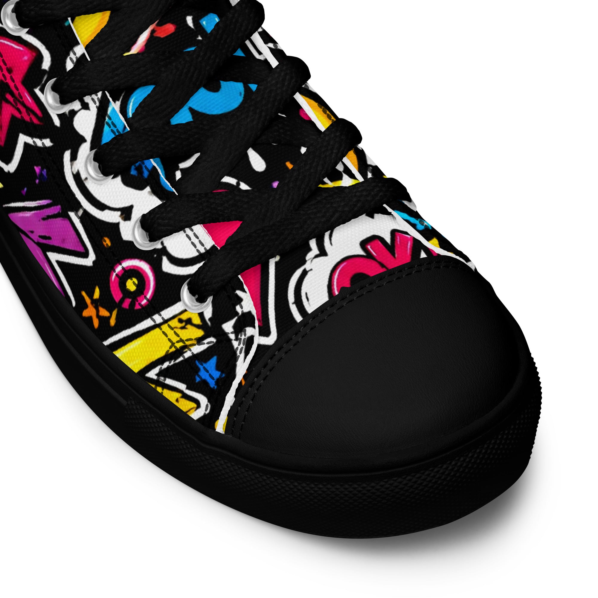 Women’s high top canvas shoes - Happy Vibes: Women’s High Top Canvas Shoes - Colorful Pop Art & Emoji Doodles by printfluence.net