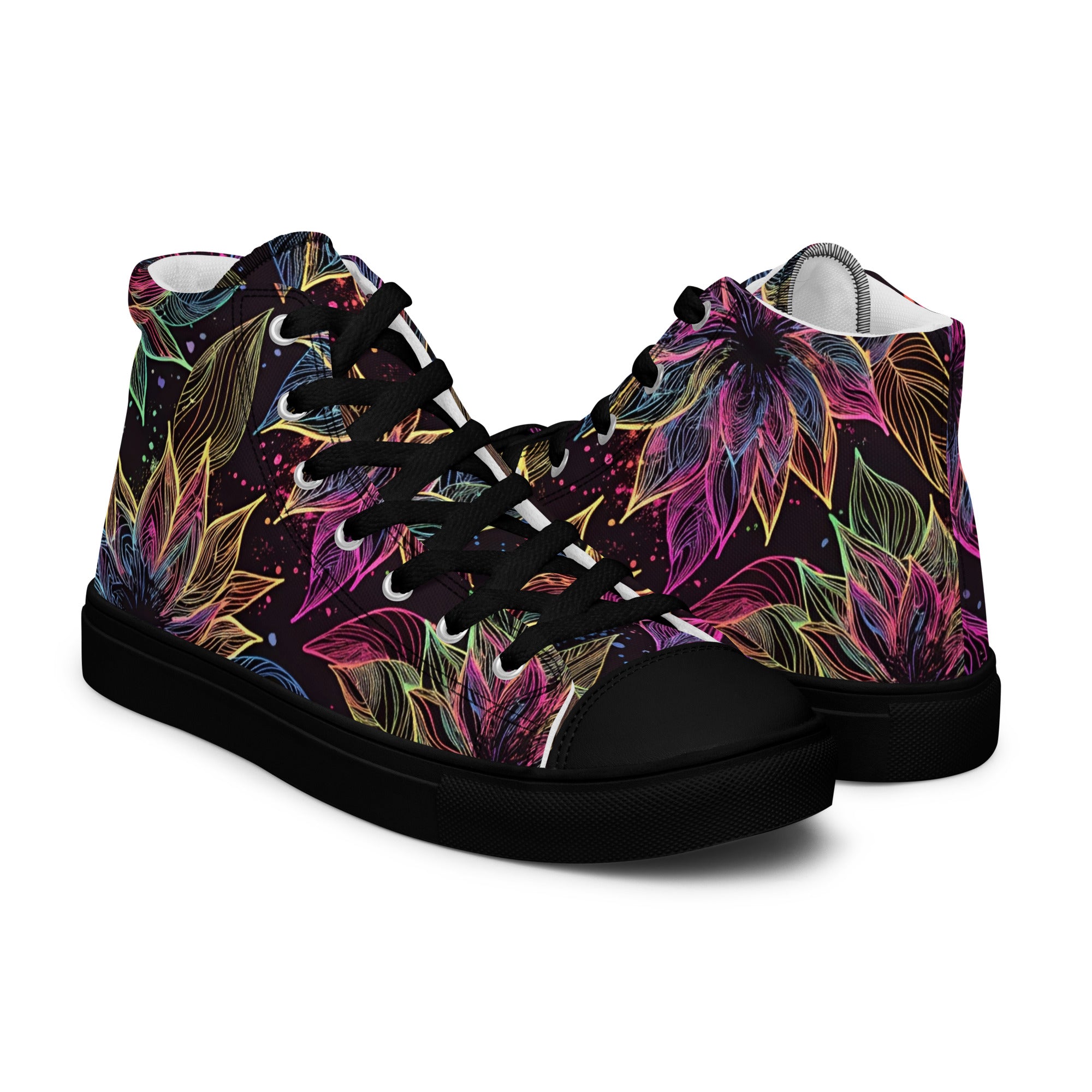 Women’s high top canvas shoes - Neon Lotus High Top Canvas Shoes – Glowing Floral Women's Sneakers by printfluence.net
