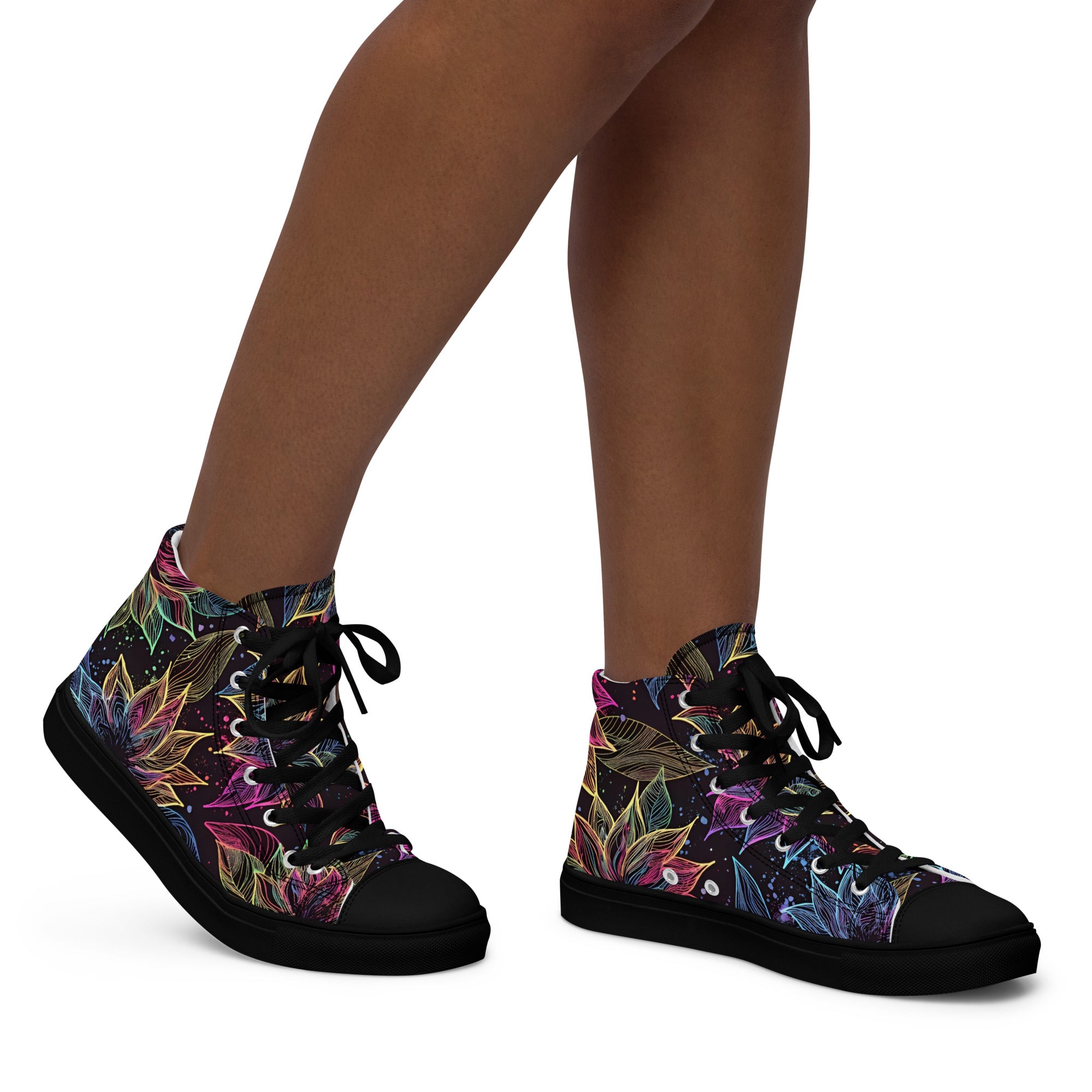 Women’s high top canvas shoes - Neon Lotus High Top Canvas Shoes – Glowing Floral Women's Sneakers by printfluence.net