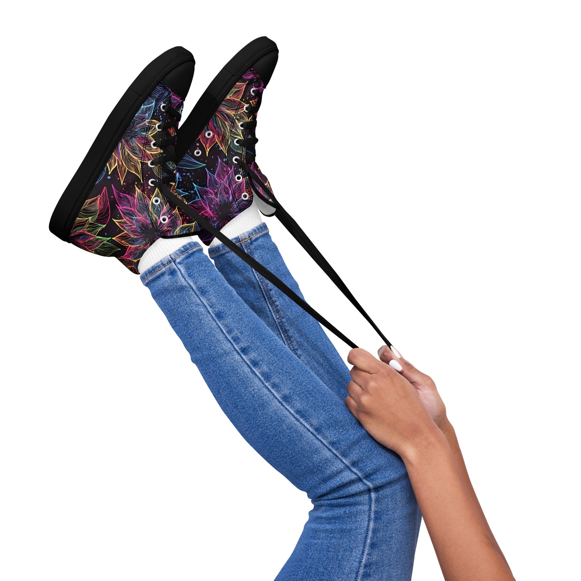 Women’s high top canvas shoes - Neon Lotus High Top Canvas Shoes – Glowing Floral Women's Sneakers by printfluence.net