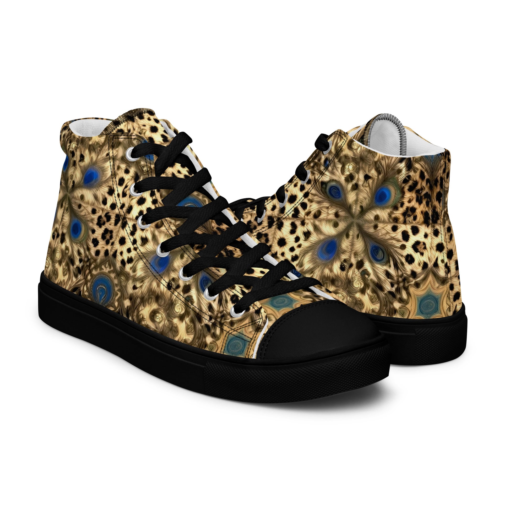 Women’s high top canvas shoes - Enchanted Leopard & Peacock High Top Canvas Shoes – Bold Exotic Fashion by printfluence.net