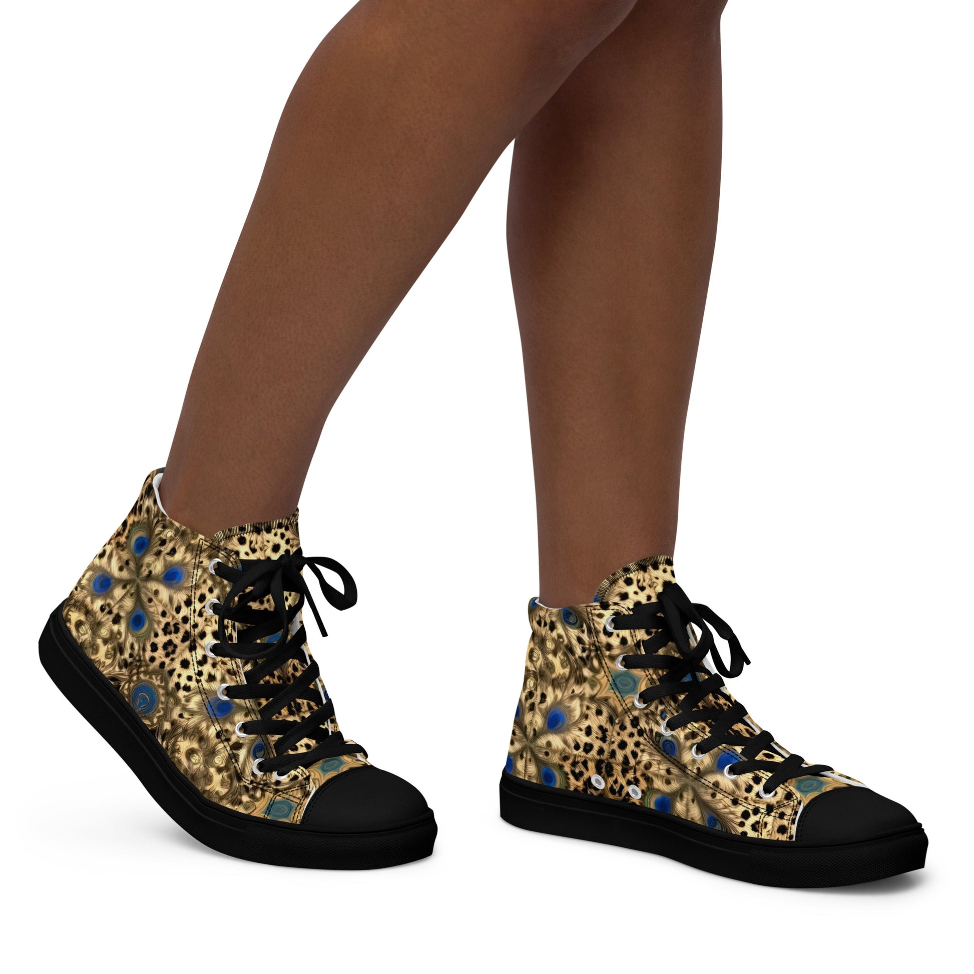 Women’s high top canvas shoes - Enchanted Leopard & Peacock High Top Canvas Shoes – Bold Exotic Fashion by printfluence.net