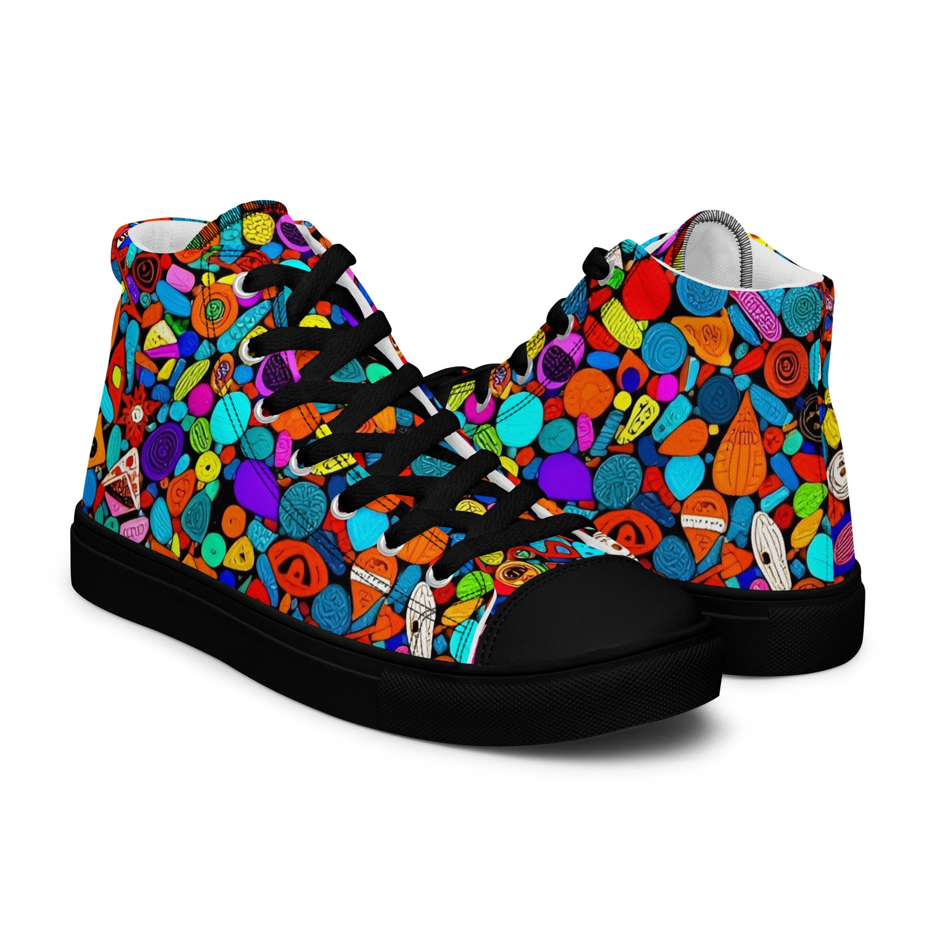 Women’s high top canvas shoes - Red Icon Pattern High Top Canvas Shoes – Bold Women’s Sneakers with Trendy All-Over Print by printfluence.net