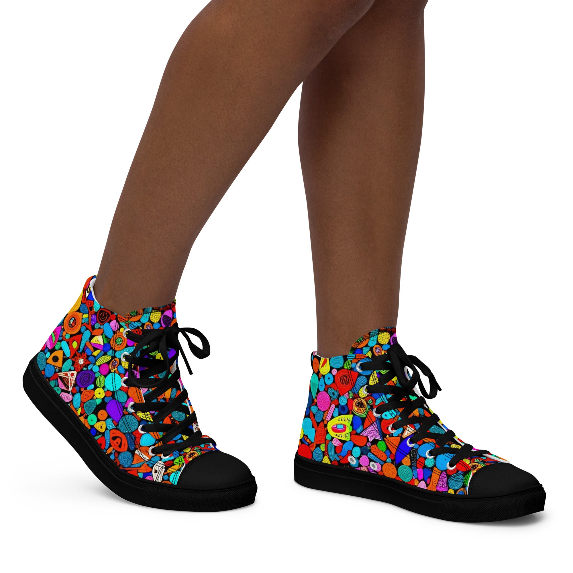 Women’s high top canvas shoes - Red Icon Pattern High Top Canvas Shoes – Bold Women’s Sneakers with Trendy All-Over Print by printfluence.net