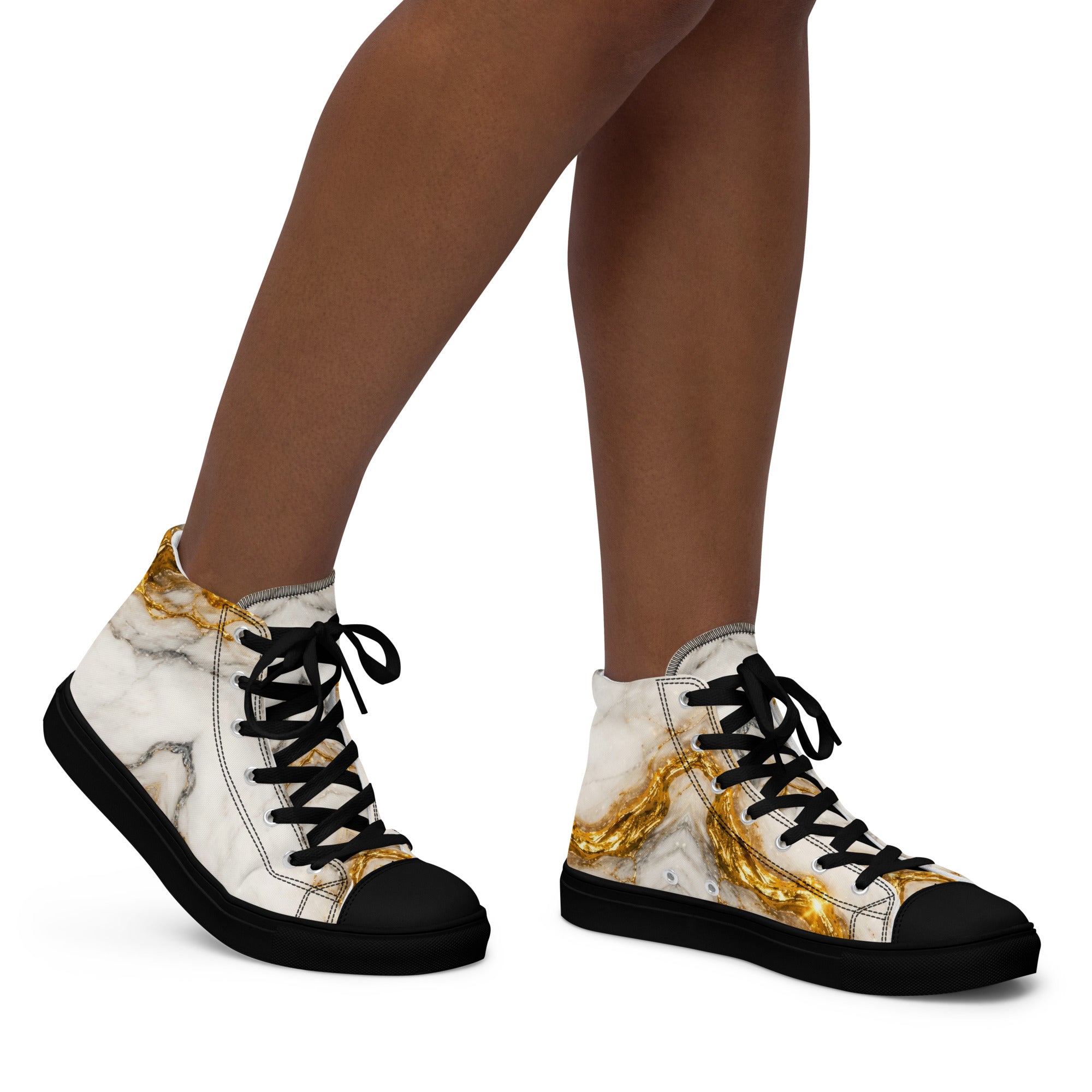 Women’s high top canvas shoes - Gold Vein Marble High Tops – Women's Luxe Marble Canvas Sneakers by printfluence.net
