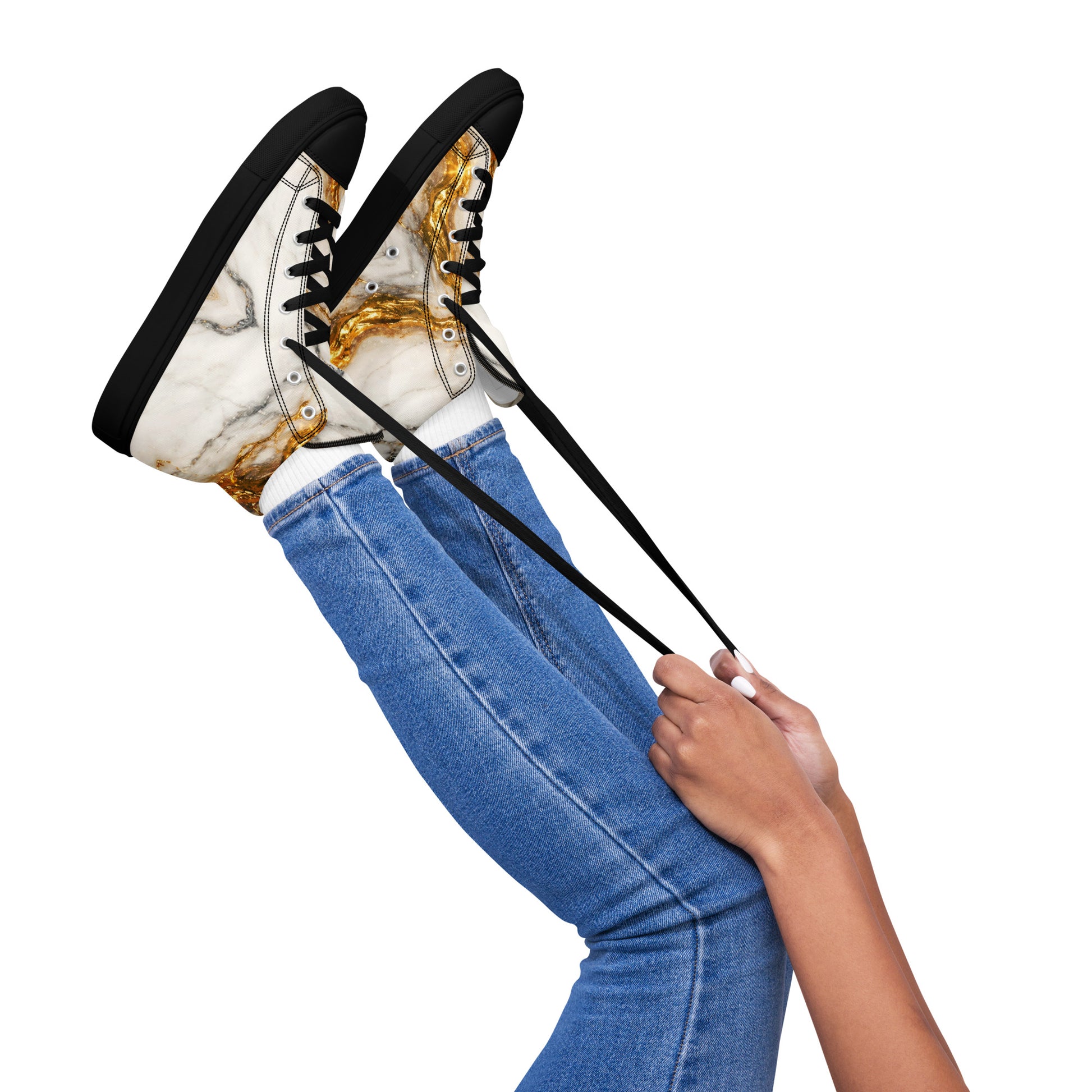 Women’s high top canvas shoes - Gold Vein Marble High Tops – Women's Luxe Marble Canvas Sneakers by printfluence.net