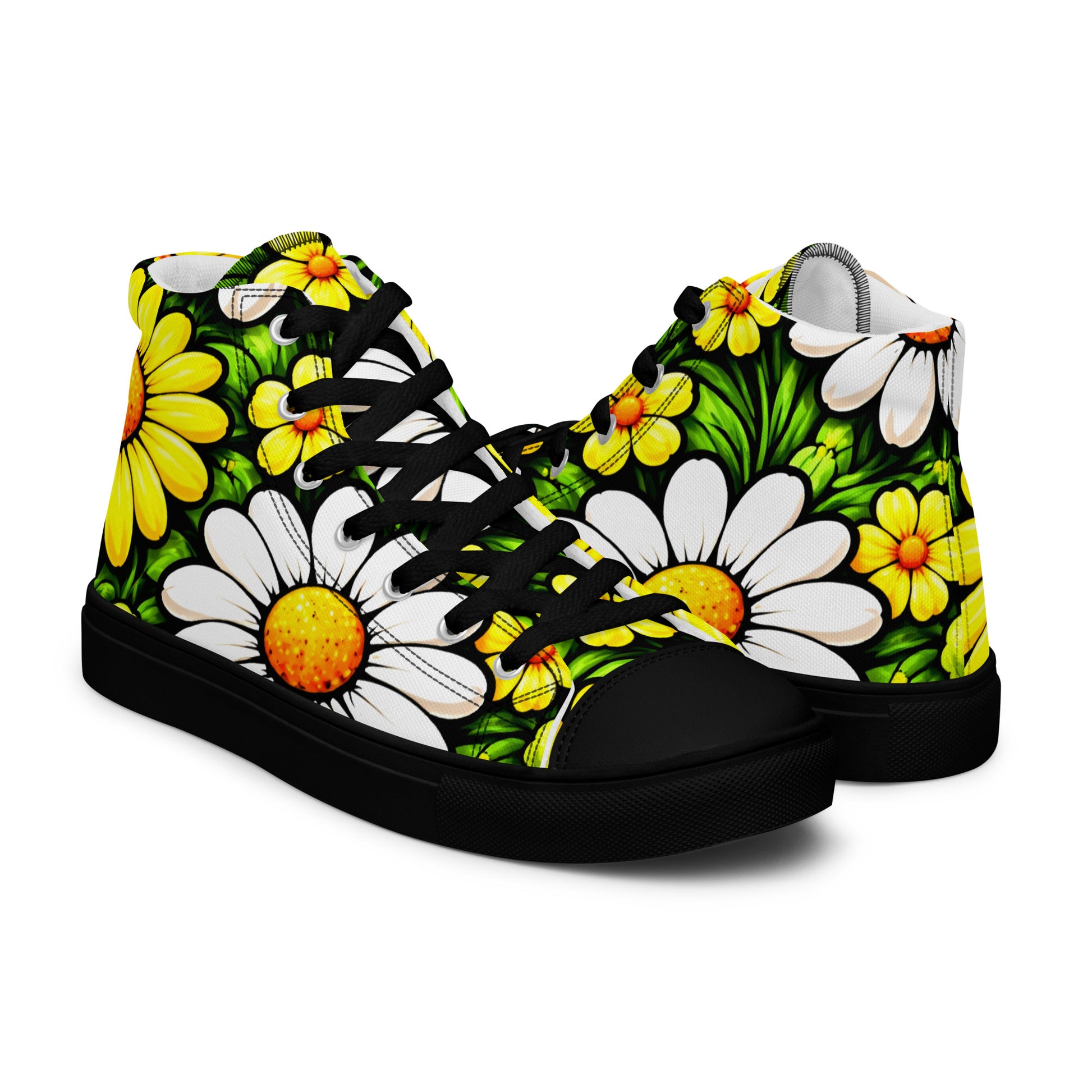 Women’s high top canvas shoes - Sunny Daisy High Tops – Women’s Floral Canvas Sneakers by printfluence.net