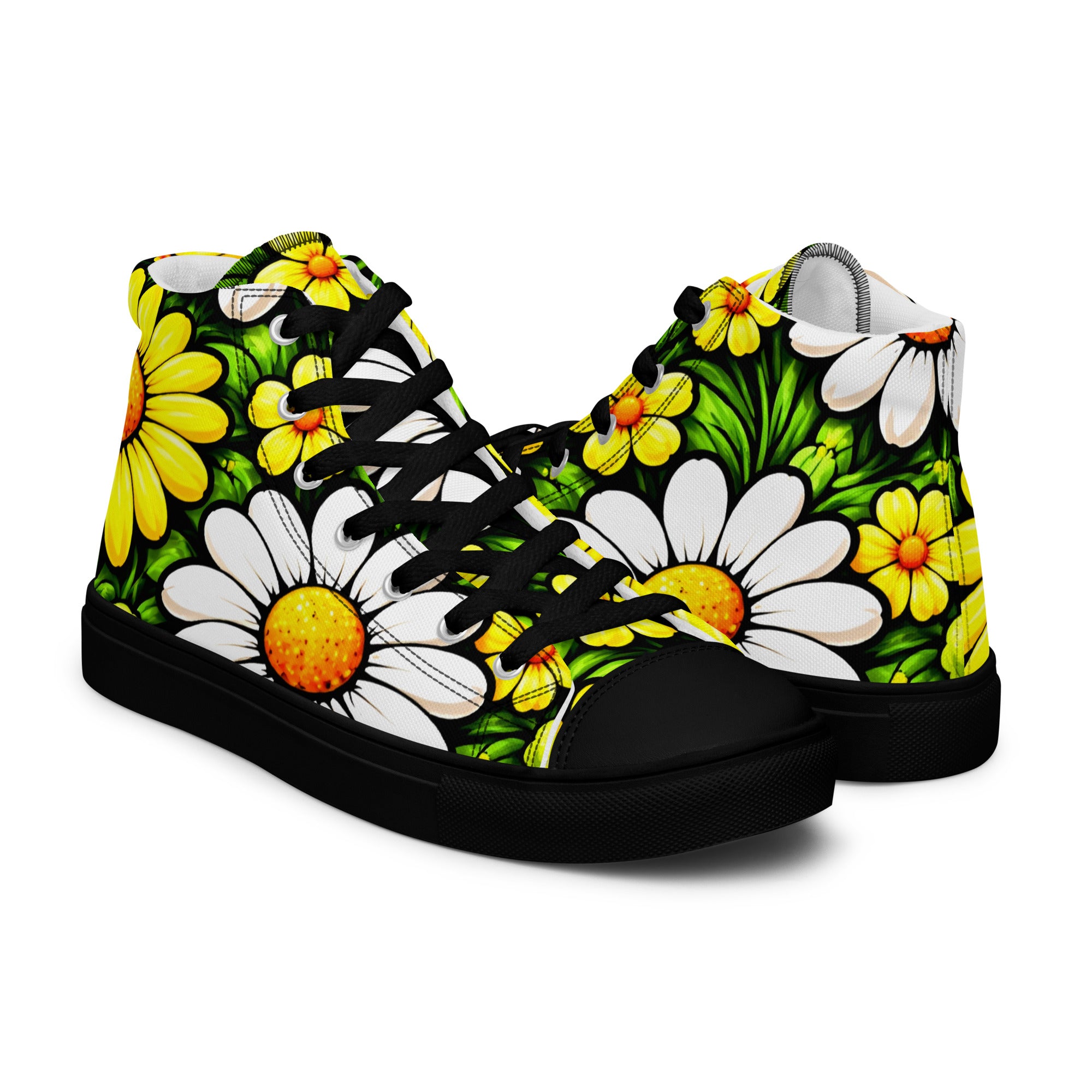 Women’s high top canvas shoes - Sunny Daisy High Tops – Women’s Floral Canvas Sneakers by printfluence.net