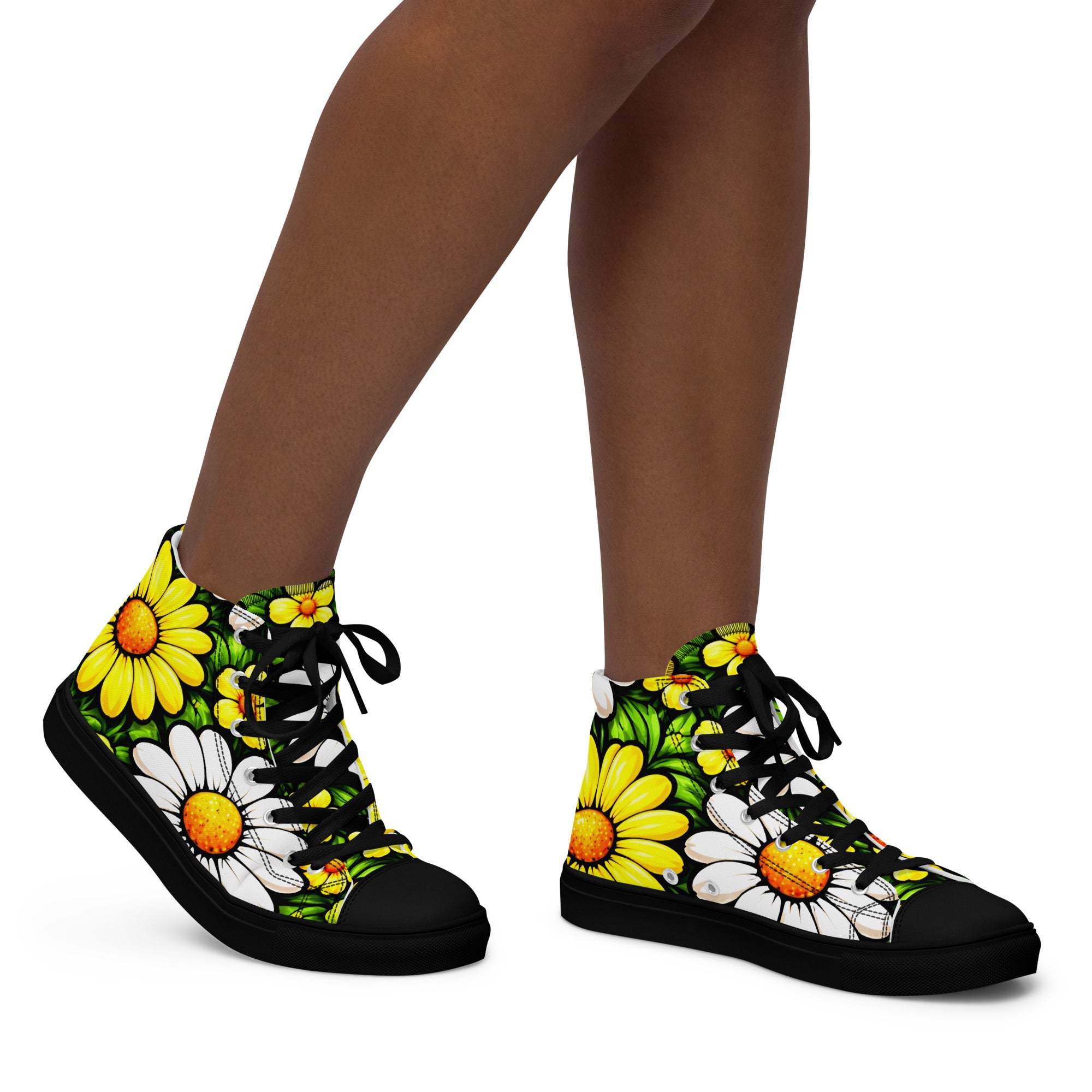 Women’s high top canvas shoes - Sunny Daisy High Tops – Women’s Floral Canvas Sneakers by printfluence.net