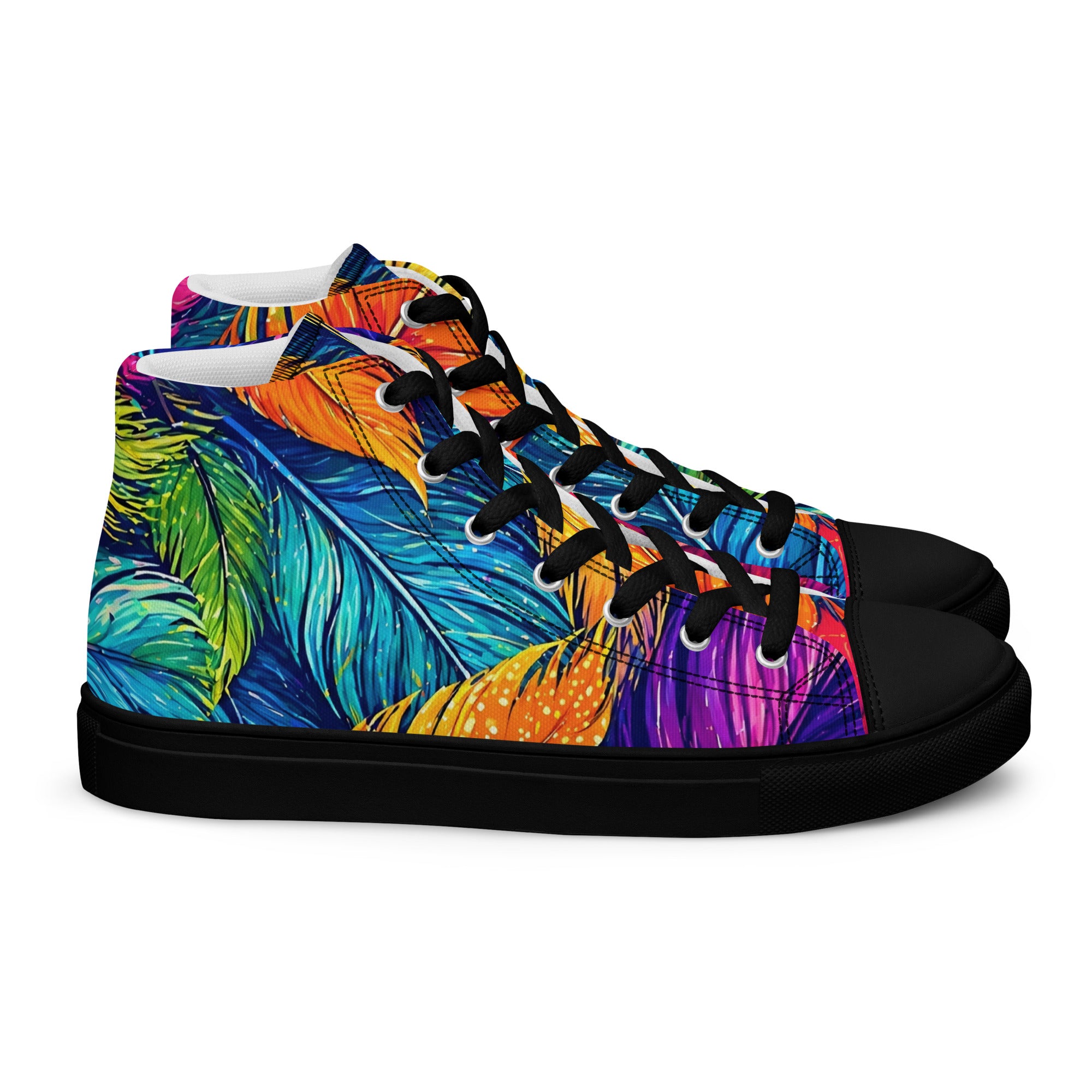 Women’s high top canvas shoes - Boho Spirit: Women’s High Top Canvas Shoes - Vibrant Feather Fantasy Design by printfluence.net