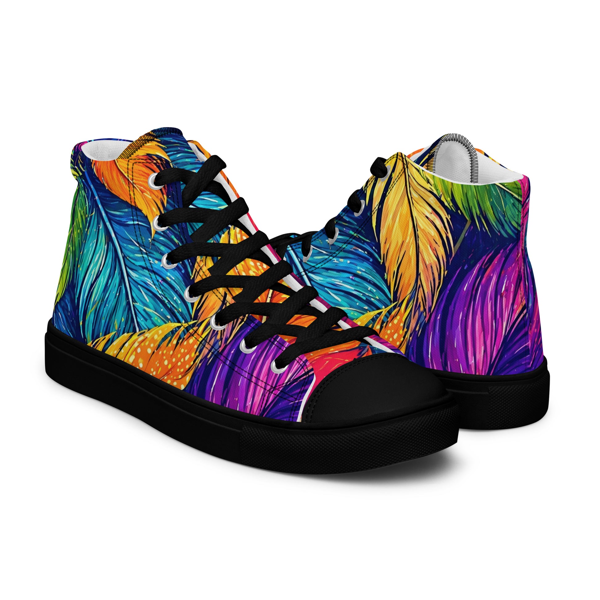 Women’s high top canvas shoes - Boho Spirit: Women’s High Top Canvas Shoes - Vibrant Feather Fantasy Design by printfluence.net
