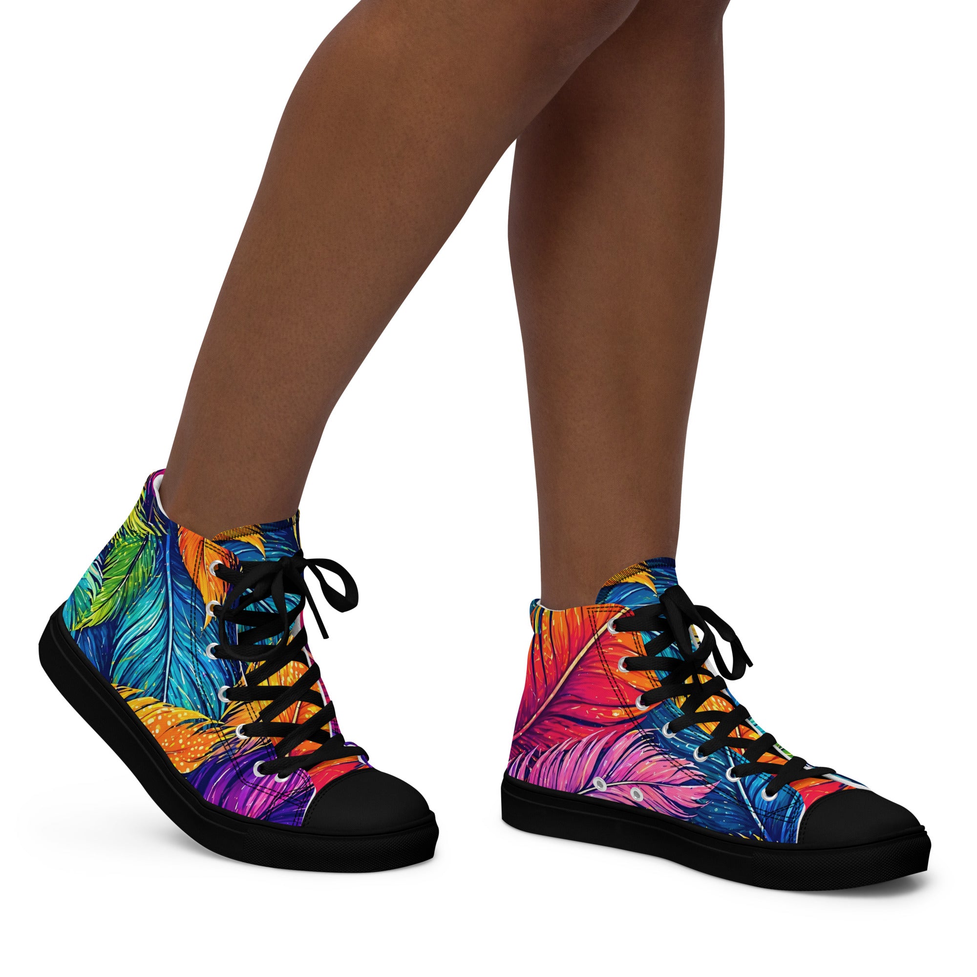Women’s high top canvas shoes - Boho Spirit: Women’s High Top Canvas Shoes - Vibrant Feather Fantasy Design by printfluence.net