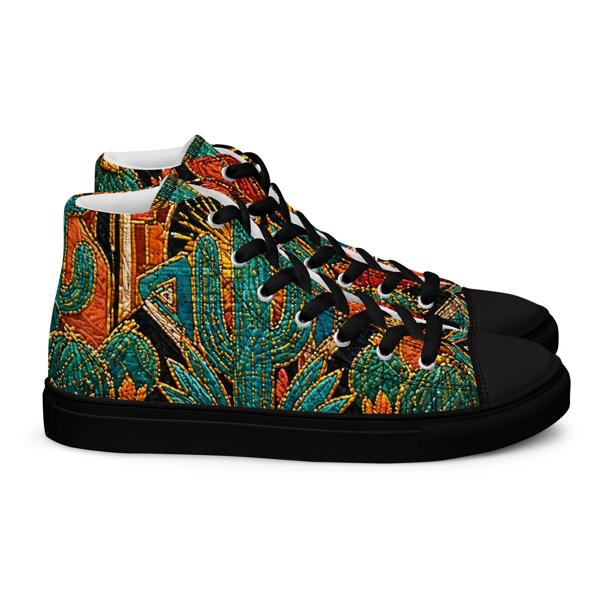 Women’s high top canvas shoes - Desert Oasis: Women’s High Top Canvas Shoes - Southwestern Cactus & Floral Art by printfluence.net