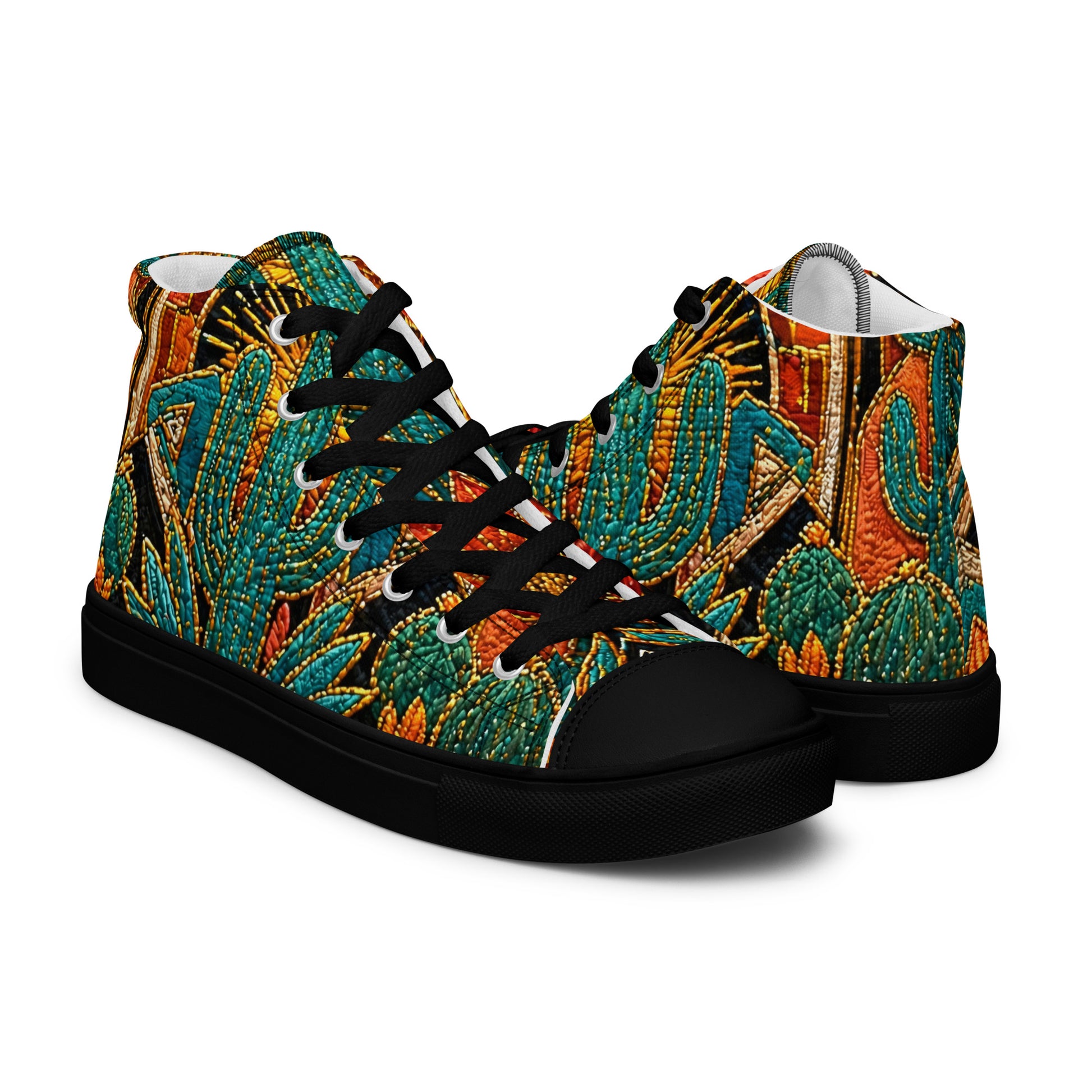 Women’s high top canvas shoes - Desert Oasis: Women’s High Top Canvas Shoes - Southwestern Cactus & Floral Art by printfluence.net