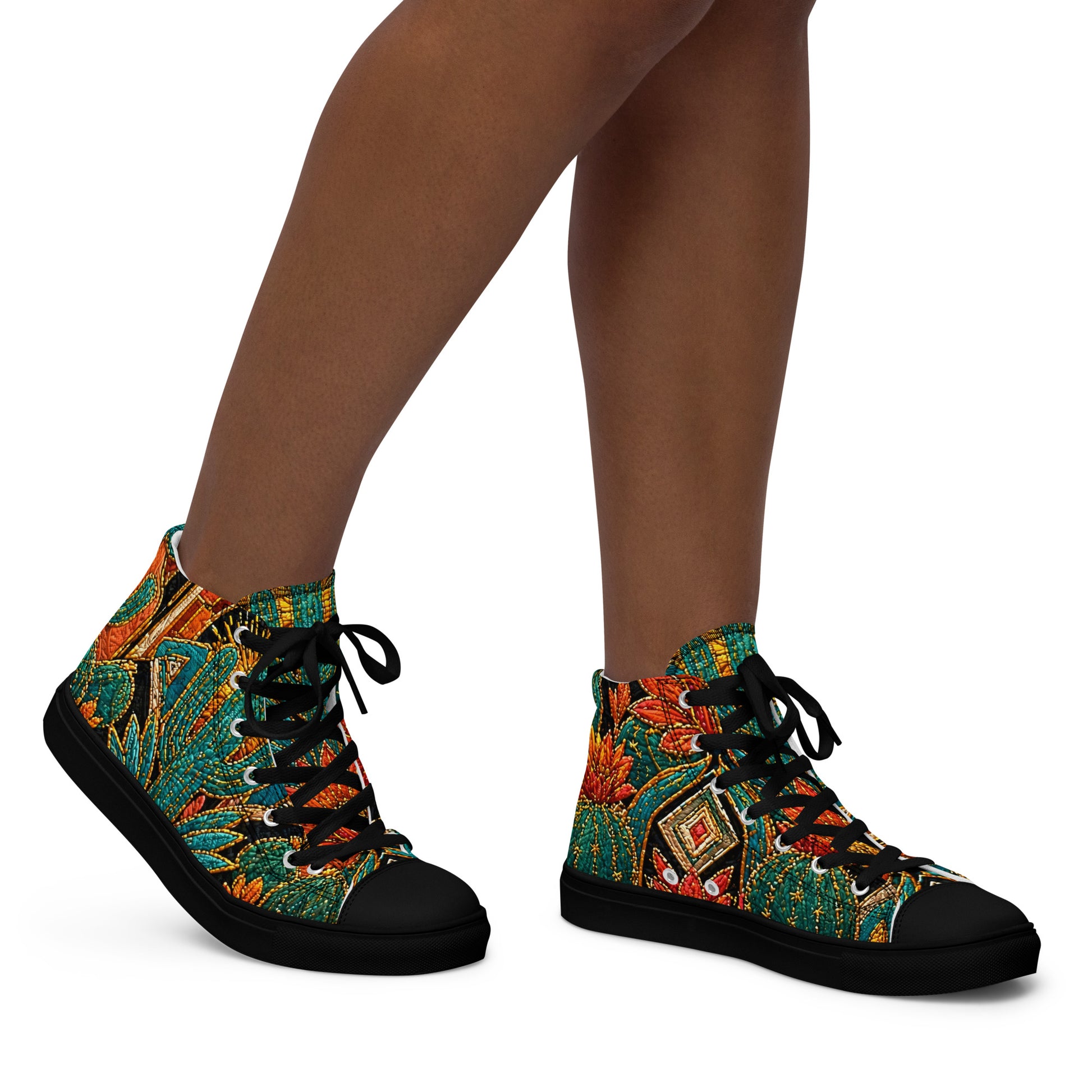 Women’s high top canvas shoes - Desert Oasis: Women’s High Top Canvas Shoes - Southwestern Cactus & Floral Art by printfluence.net