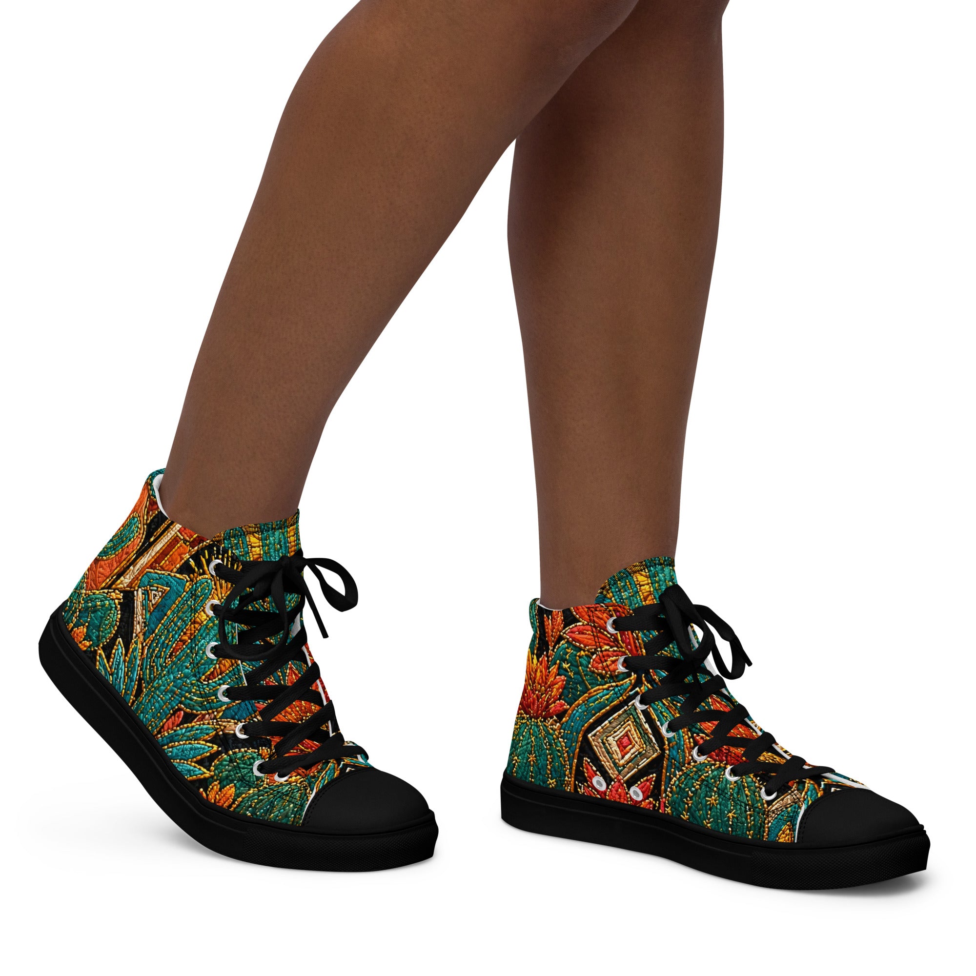 Women’s high top canvas shoes - Desert Oasis: Women’s High Top Canvas Shoes - Southwestern Cactus & Floral Art by printfluence.net