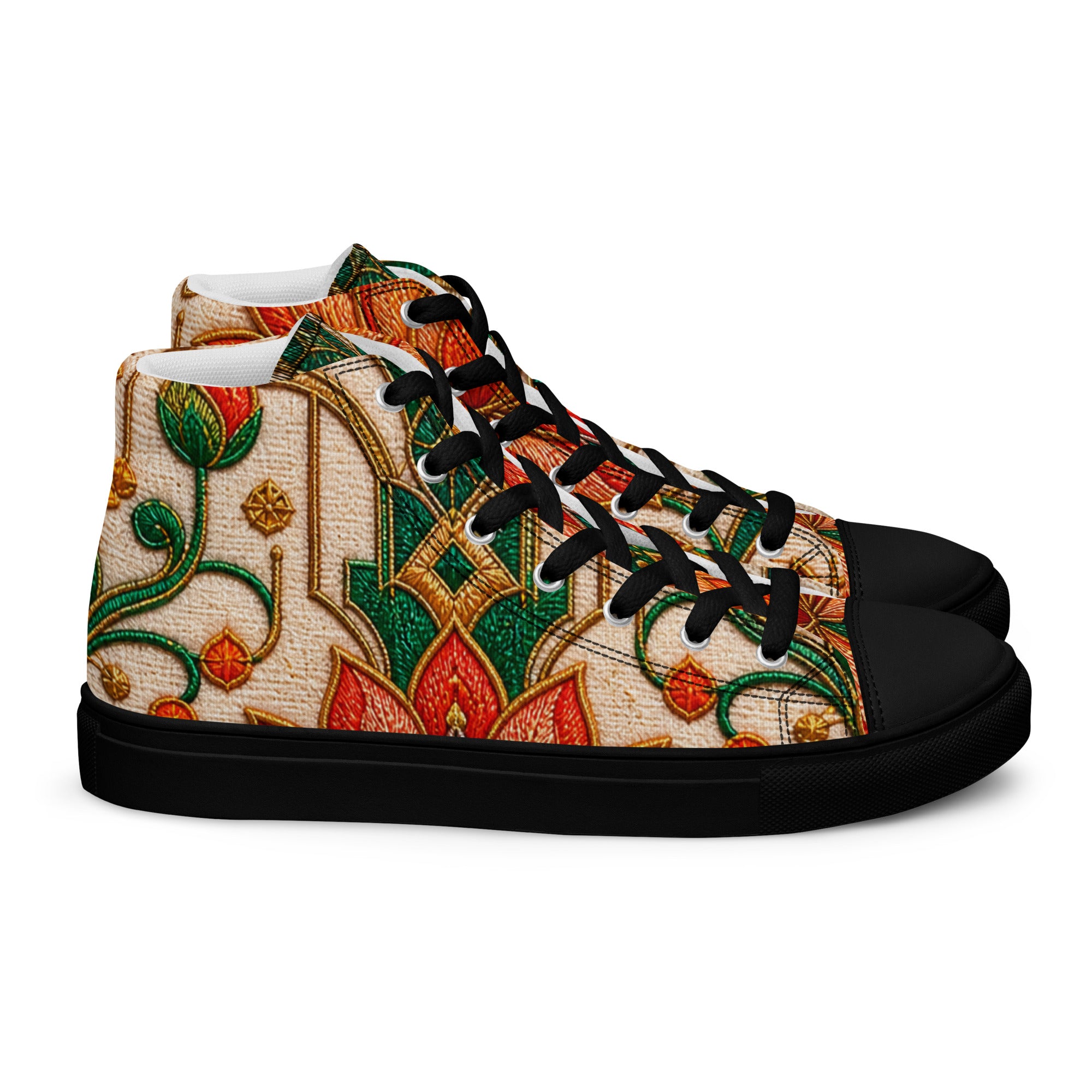 Women’s high top canvas shoes - Golden Lotus Bloom: Women’s High Top Canvas Shoes - Elegant Floral Art Nouveau Design by printfluence.net