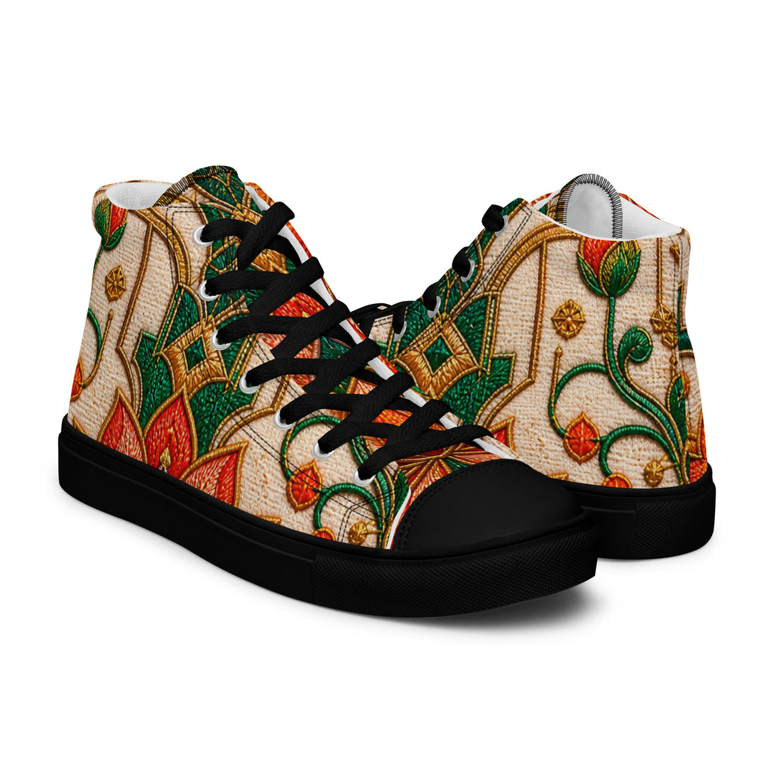 Women’s high top canvas shoes - Golden Lotus Bloom: Women’s High Top Canvas Shoes - Elegant Floral Art Nouveau Design by printfluence.net