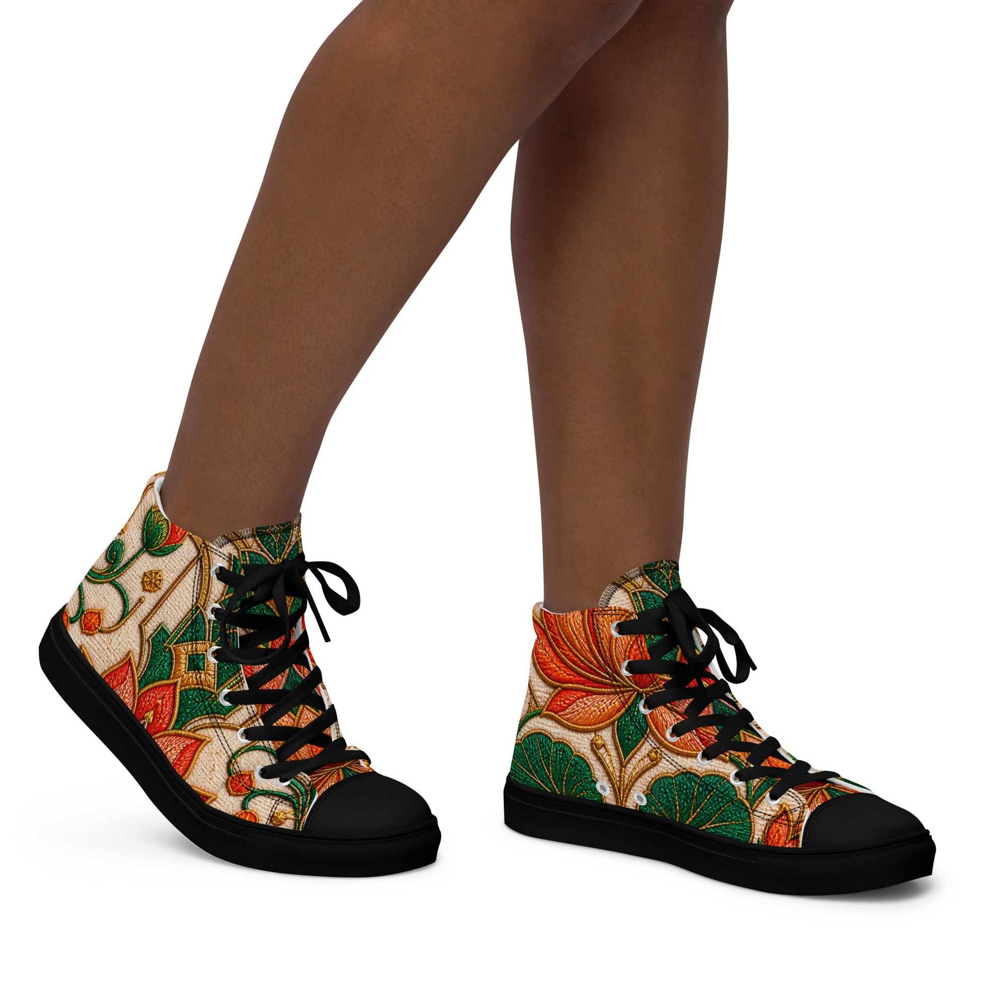 Women’s high top canvas shoes - Golden Lotus Bloom: Women’s High Top Canvas Shoes - Elegant Floral Art Nouveau Design by printfluence.net