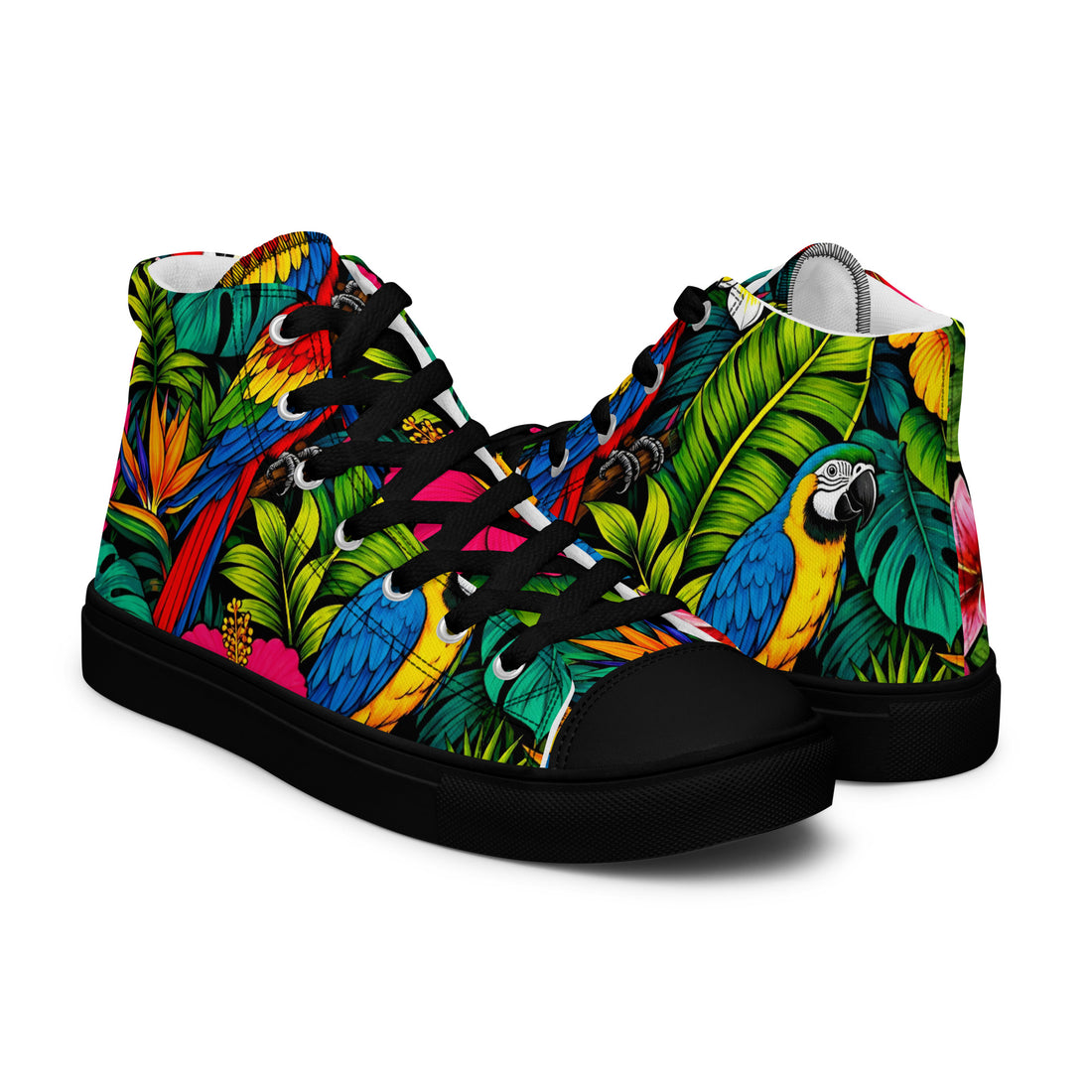 Women’s high top canvas shoes - Tropical Paradiso: Women’s High Top Canvas Shoes - Exotic Parrot & Floral Art by printfluence.net