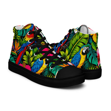 Women’s high top canvas shoes - Tropical Paradiso: Women’s High Top Canvas Shoes - Exotic Parrot & Floral Art by printfluence.net