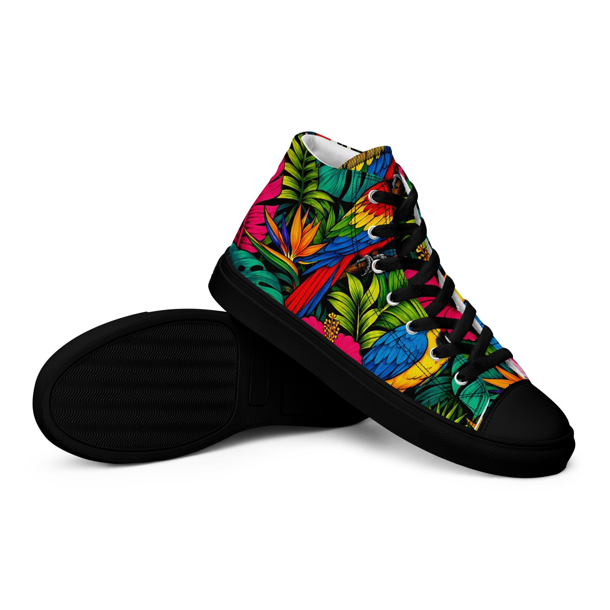 Women’s high top canvas shoes - Tropical Paradiso: Women’s High Top Canvas Shoes - Exotic Parrot & Floral Art by printfluence.net
