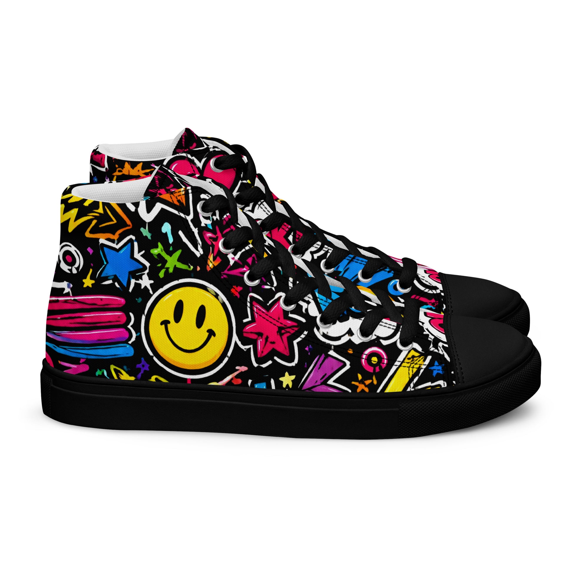 Women’s high top canvas shoes - Happy Vibes: Women’s High Top Canvas Shoes - Colorful Pop Art & Emoji Doodles by printfluence.net