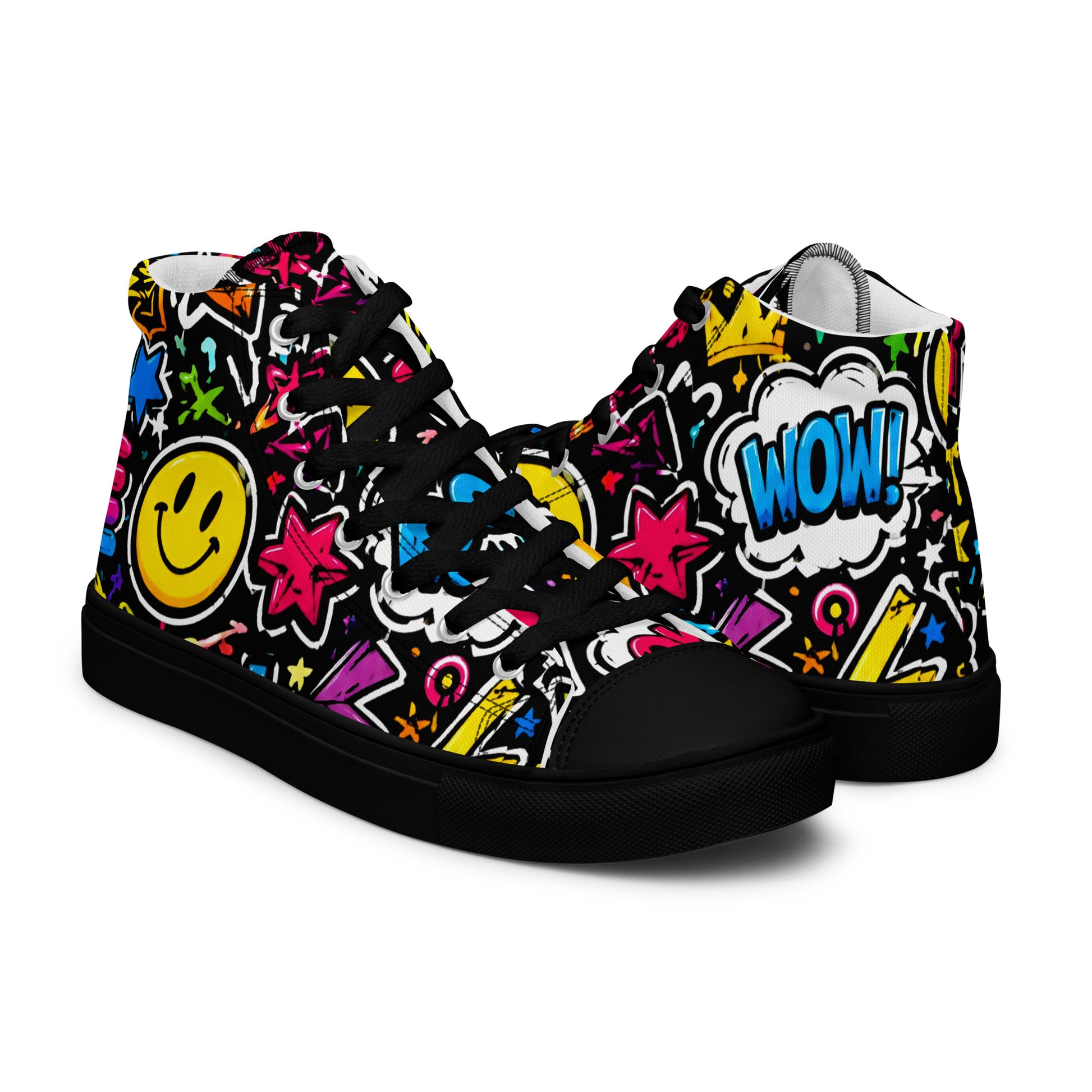 Women’s high top canvas shoes - Happy Vibes: Women’s High Top Canvas Shoes - Colorful Pop Art & Emoji Doodles by printfluence.net