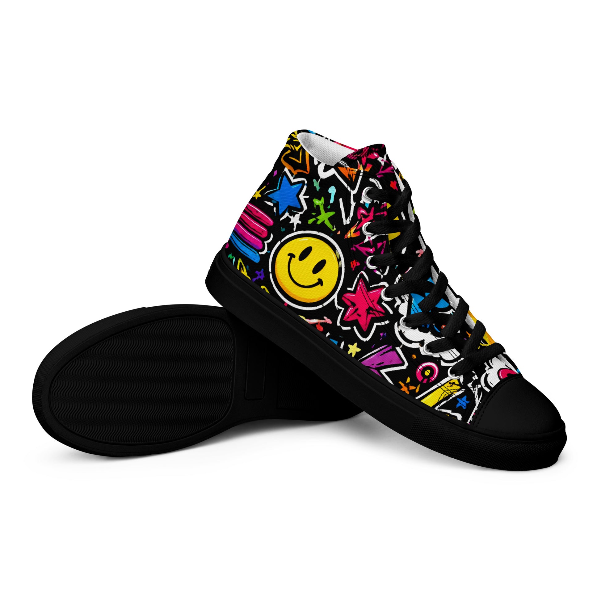 Women’s high top canvas shoes - Happy Vibes: Women’s High Top Canvas Shoes - Colorful Pop Art & Emoji Doodles by printfluence.net