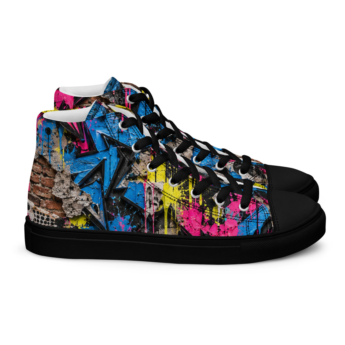 Heritage Bloom Lovers | Women’s High-Top Canvas Shoes — Vibrant Urban Graffiti Art and Streetwear Paint Drip Pattern by printfluence