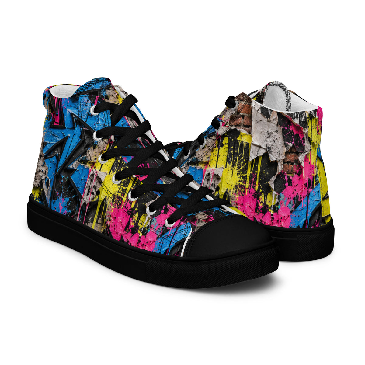 Heritage Bloom Lovers | Women’s High-Top Canvas Shoes — Vibrant Urban Graffiti Art and Streetwear Paint Drip Pattern by printfluence