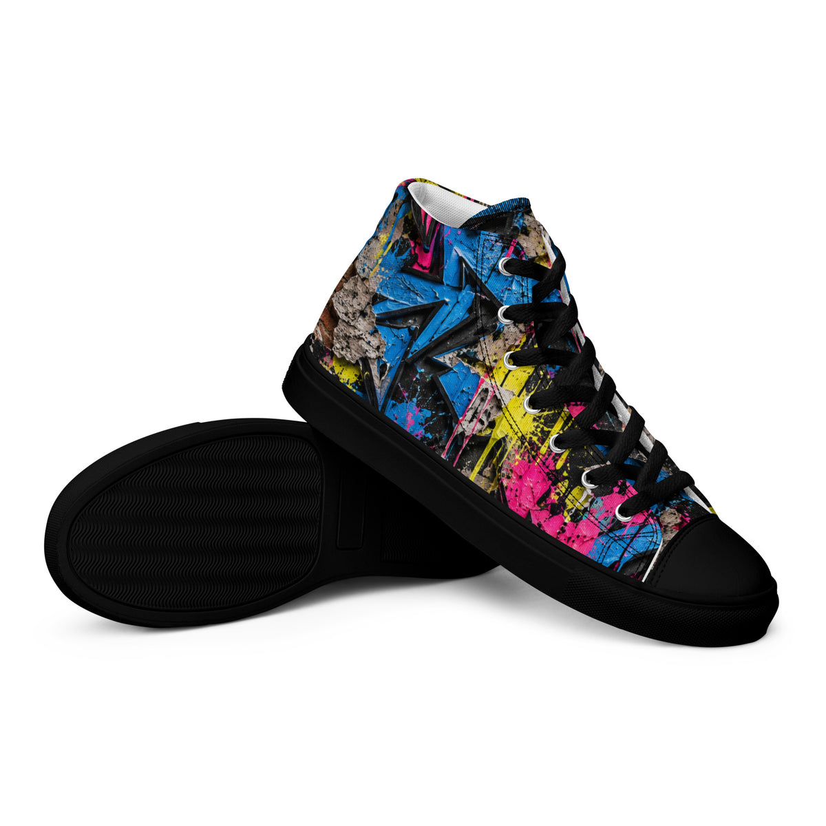 Heritage Bloom Lovers | Women’s High-Top Canvas Shoes — Vibrant Urban Graffiti Art and Streetwear Paint Drip Pattern by printfluence